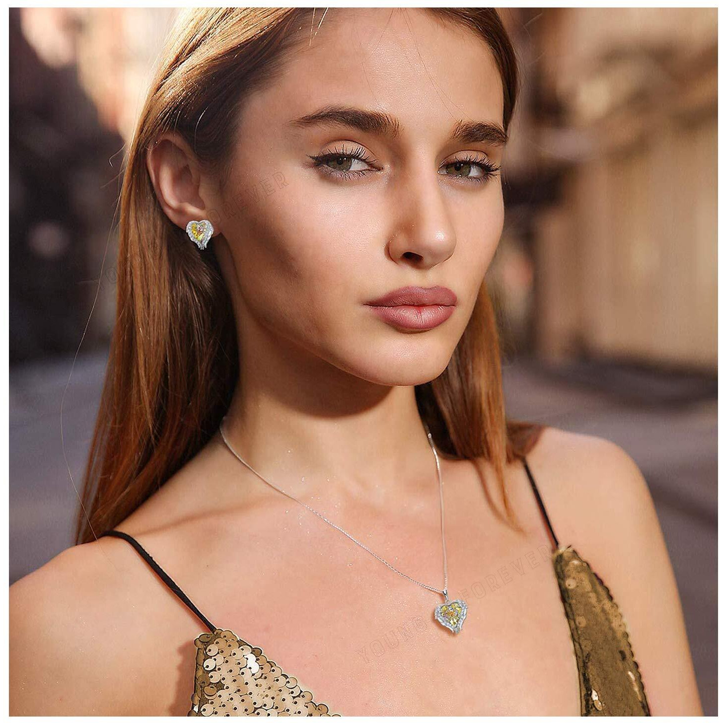Young & Forever Gift Angel Wing Love Heart Necklaces and Earrings Silver Tone/Gold Tone Jewelry Sets Birthday/Anniversary Valentines Day Jewelry Gifts for Women Mom/Wife/Sister/Best Friend
