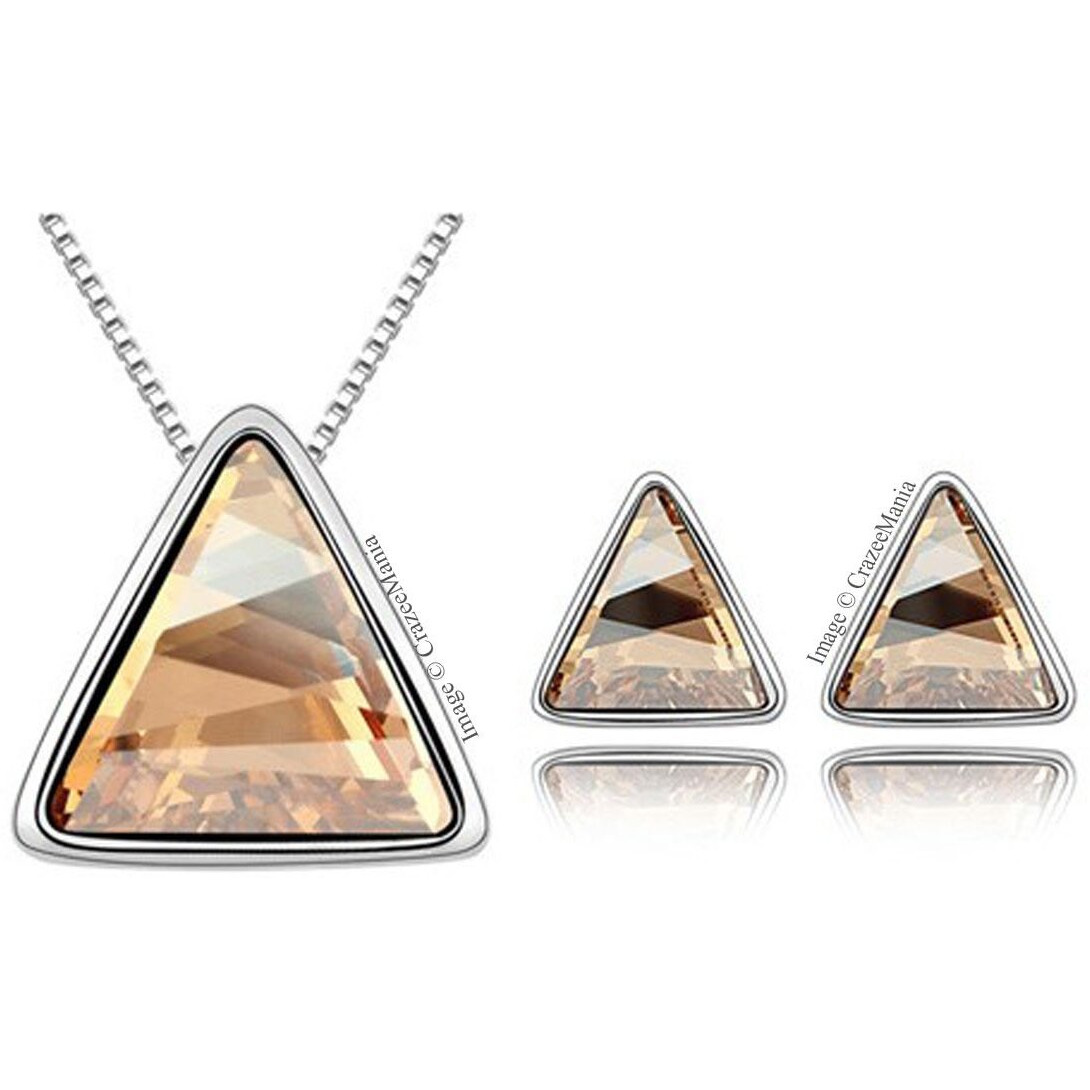 Young & Forever Gift Timeless Treasure Eternity Golden Triangular Pendant Set for Women Embellished with Crystals from crystals from austria Western crystals from austria Zirconia Stud Earring Necklace Set for Girls