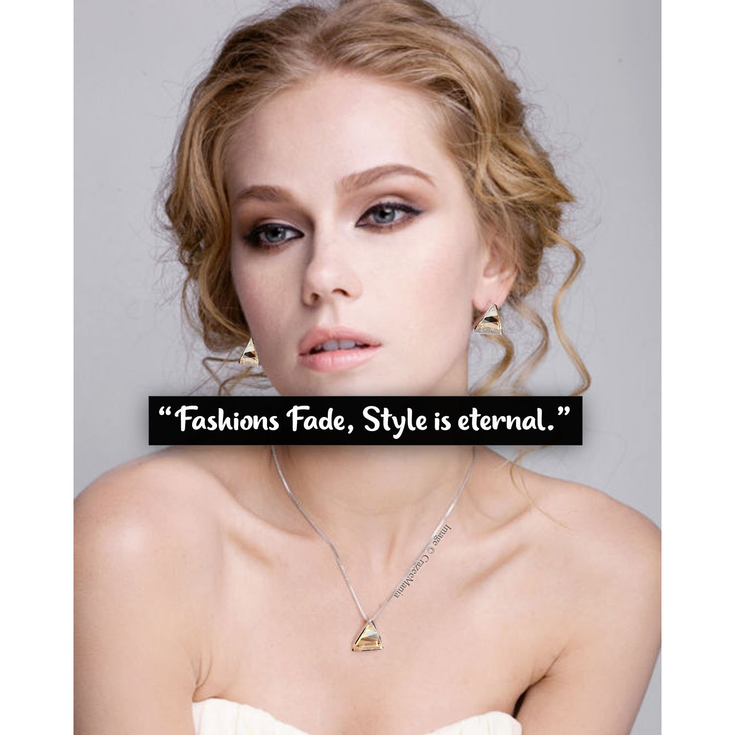 Young & Forever Gift Timeless Treasure Eternity Golden Triangular Pendant Set for Women Embellished with Crystals from crystals from austria Western crystals from austria Zirconia Stud Earring Necklace Set for Girls