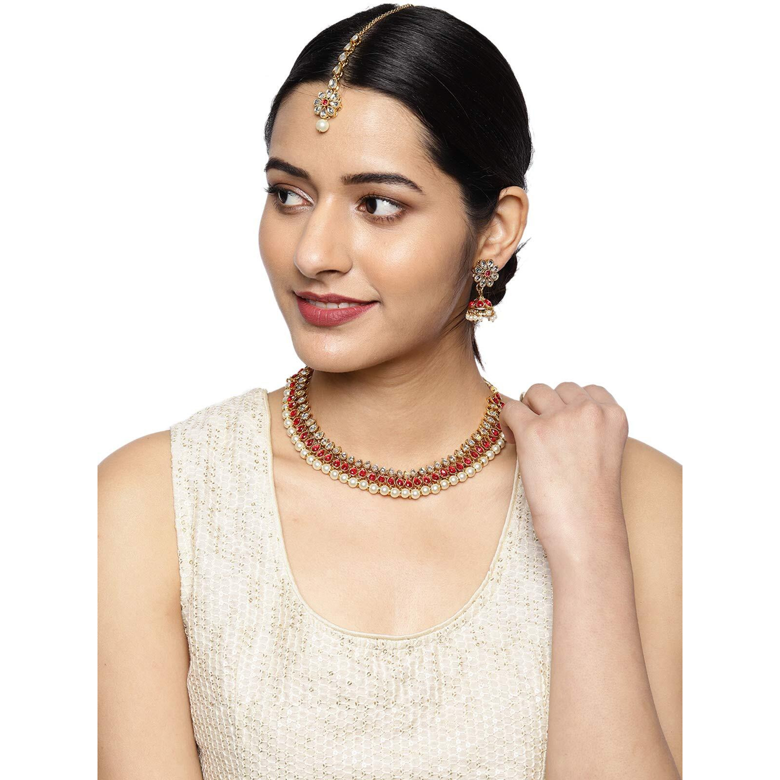 ZAVERI PEARLS Gold Tone Kundan Embedded Necklace Set For Women -ZPFK9110