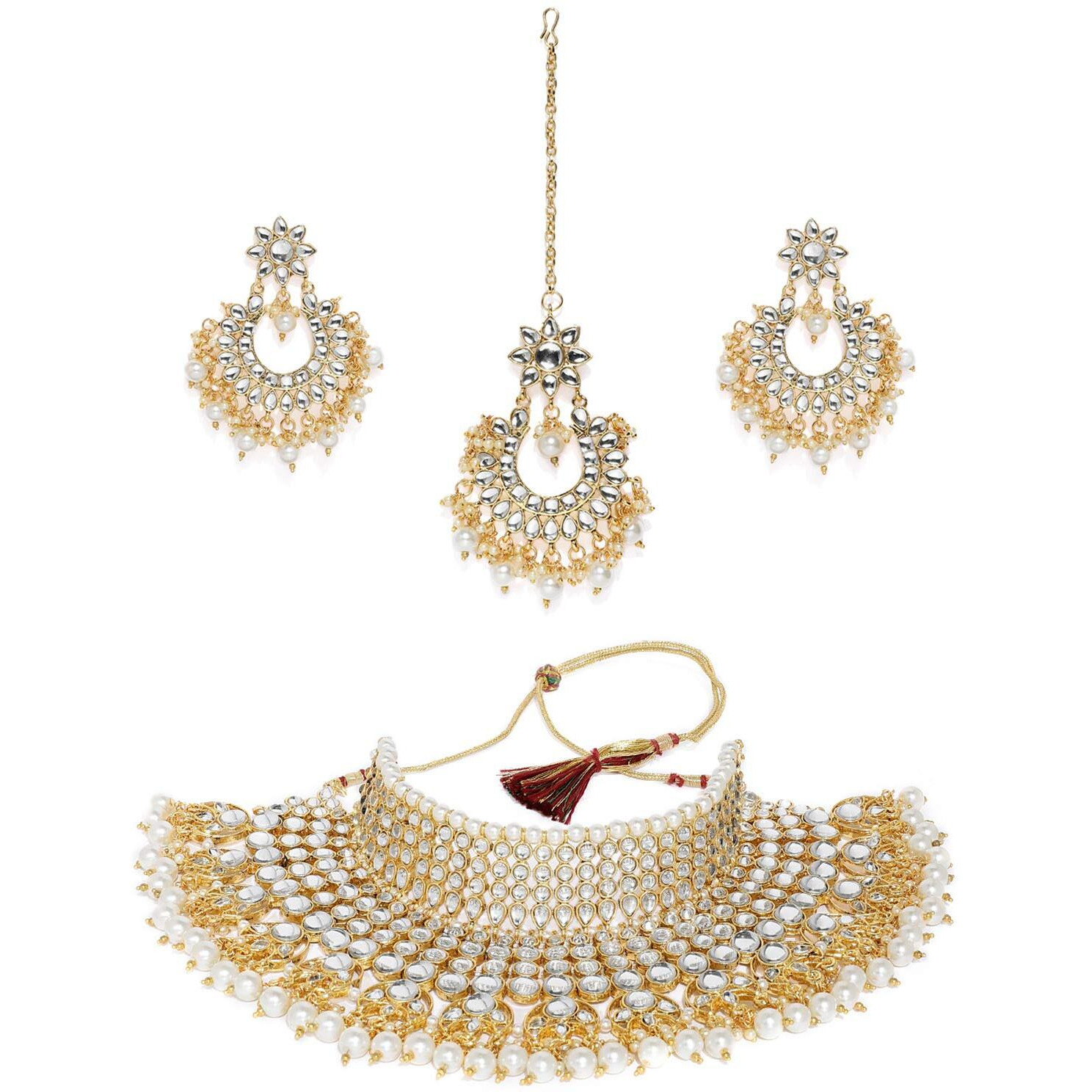ZAVERI PEARLS Gold Tone Beautifully Embellished with Kundan & Pearls Bridal Choker Necklace Set For Women-ZPFK7397