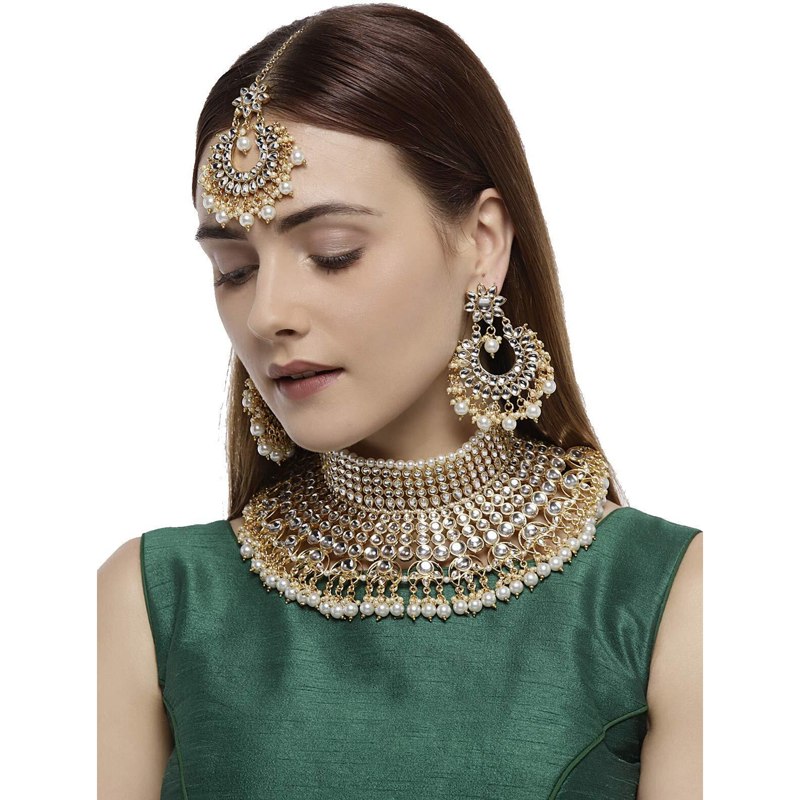 ZAVERI PEARLS Gold Tone Beautifully Embellished with Kundan & Pearls Bridal Choker Necklace Set For Women-ZPFK7397
