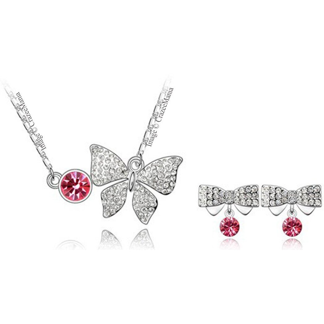Young & Forever Gift Timeless Treasure Dream Chasers Pink Butterfly Pendant Set for Women Embellished with Crystals from crystals from austria Western crystals from austria Zirconia Stud Earring Necklace Set for Girls