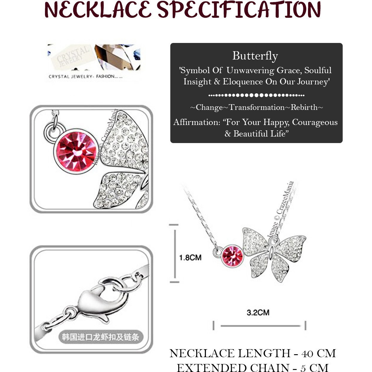 Young & Forever Gift Timeless Treasure Dream Chasers Pink Butterfly Pendant Set for Women Embellished with Crystals from crystals from austria Western crystals from austria Zirconia Stud Earring Necklace Set for Girls