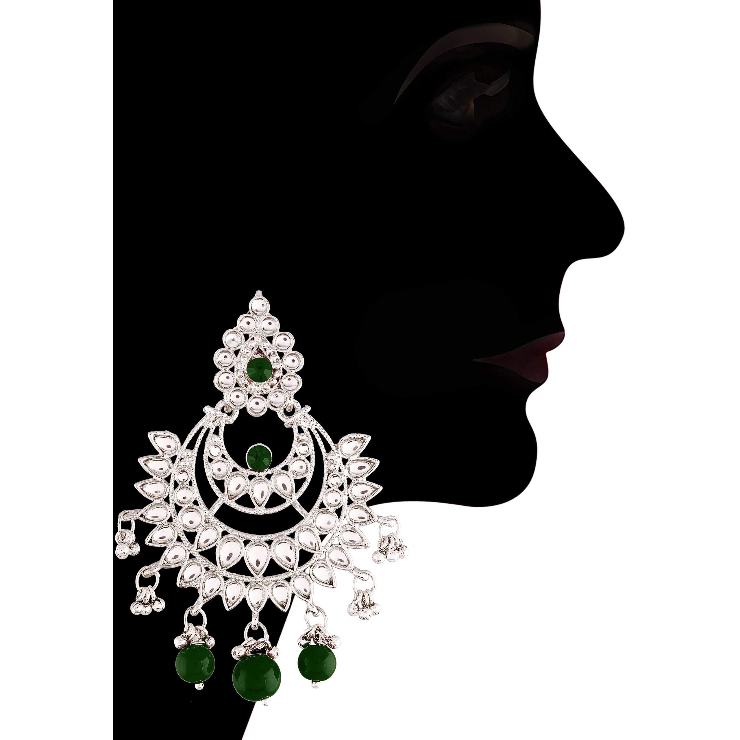I Jewels Ethnic Silver Plated Traditional Kundan Pearl Earrings & Maang Tikka for Women (TE2498ZG)