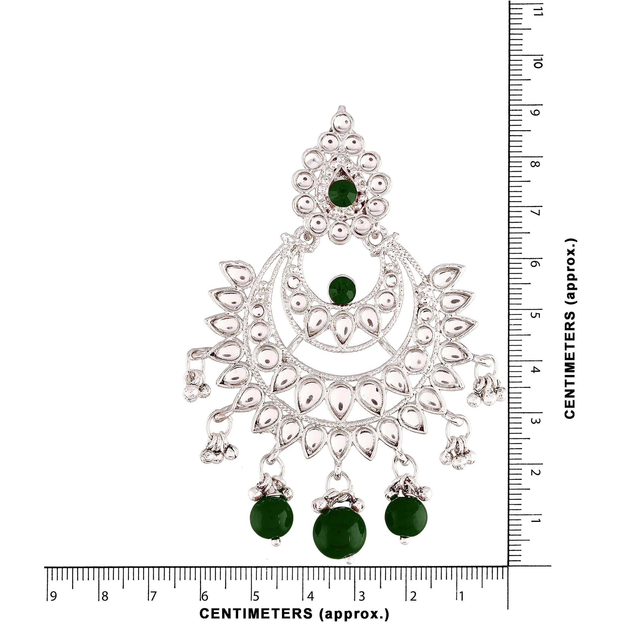 I Jewels Ethnic Silver Plated Traditional Kundan Pearl Earrings & Maang Tikka for Women (TE2498ZG)