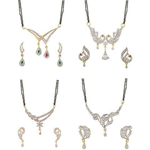 YouBella Womens Pride Collection Combo of Four Designer American Diamond Mangalsutra Pendant with Chain and Earrings for Women (Style 2)