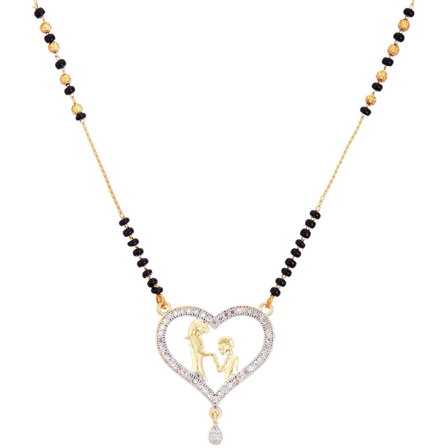 ZENEME Mangalsutra Round Green CZ Gold Plated Tanmaniya Nallapusalu With Black Bead for Women (Desgin5)