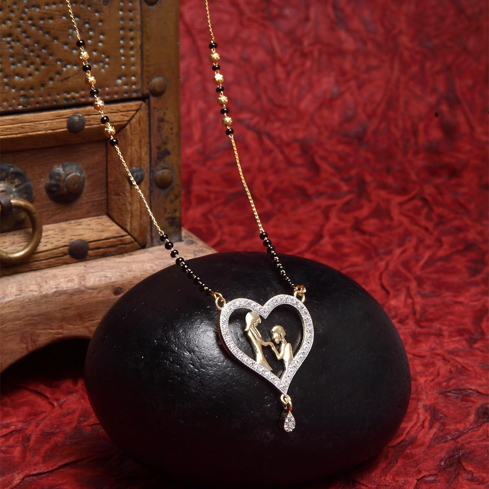 ZENEME Mangalsutra Round Green CZ Gold Plated Tanmaniya Nallapusalu With Black Bead for Women (Desgin5)