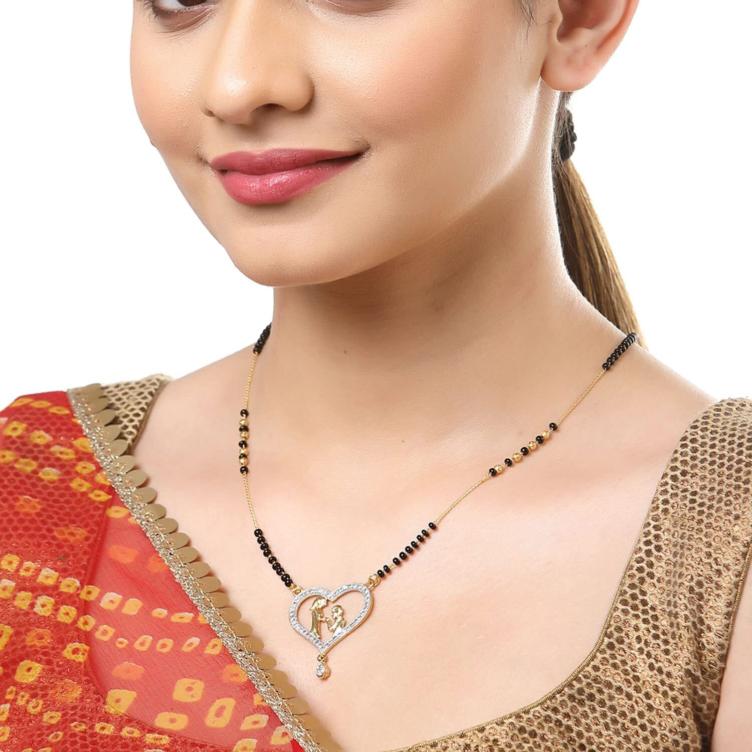 ZENEME Mangalsutra Round Green CZ Gold Plated Tanmaniya Nallapusalu With Black Bead for Women (Desgin5)