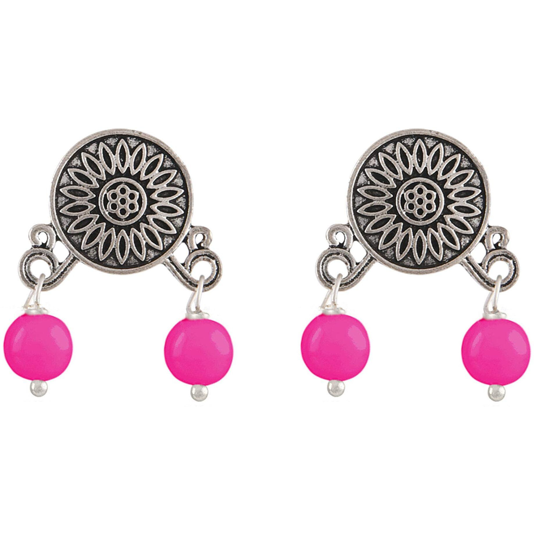 JFL - Jewellery for Less Silver Plated Bead Necklace Ganesha Pendant Set For Women,Valentine