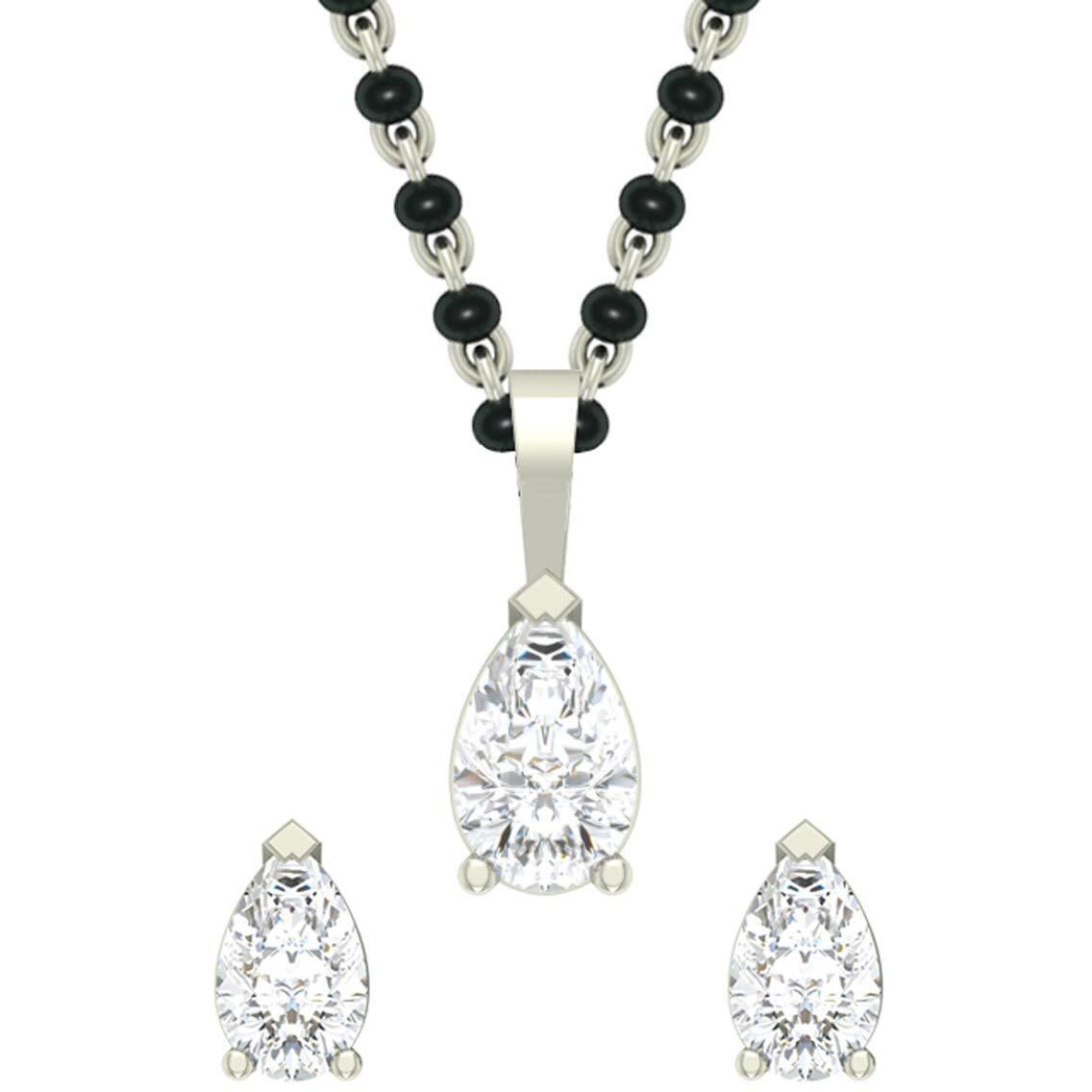Clara 925 Sterling Silver Pear Mangalsutra Tanmaniya Pendant Earring Jewellery set With Chain Gift for Women and Girls