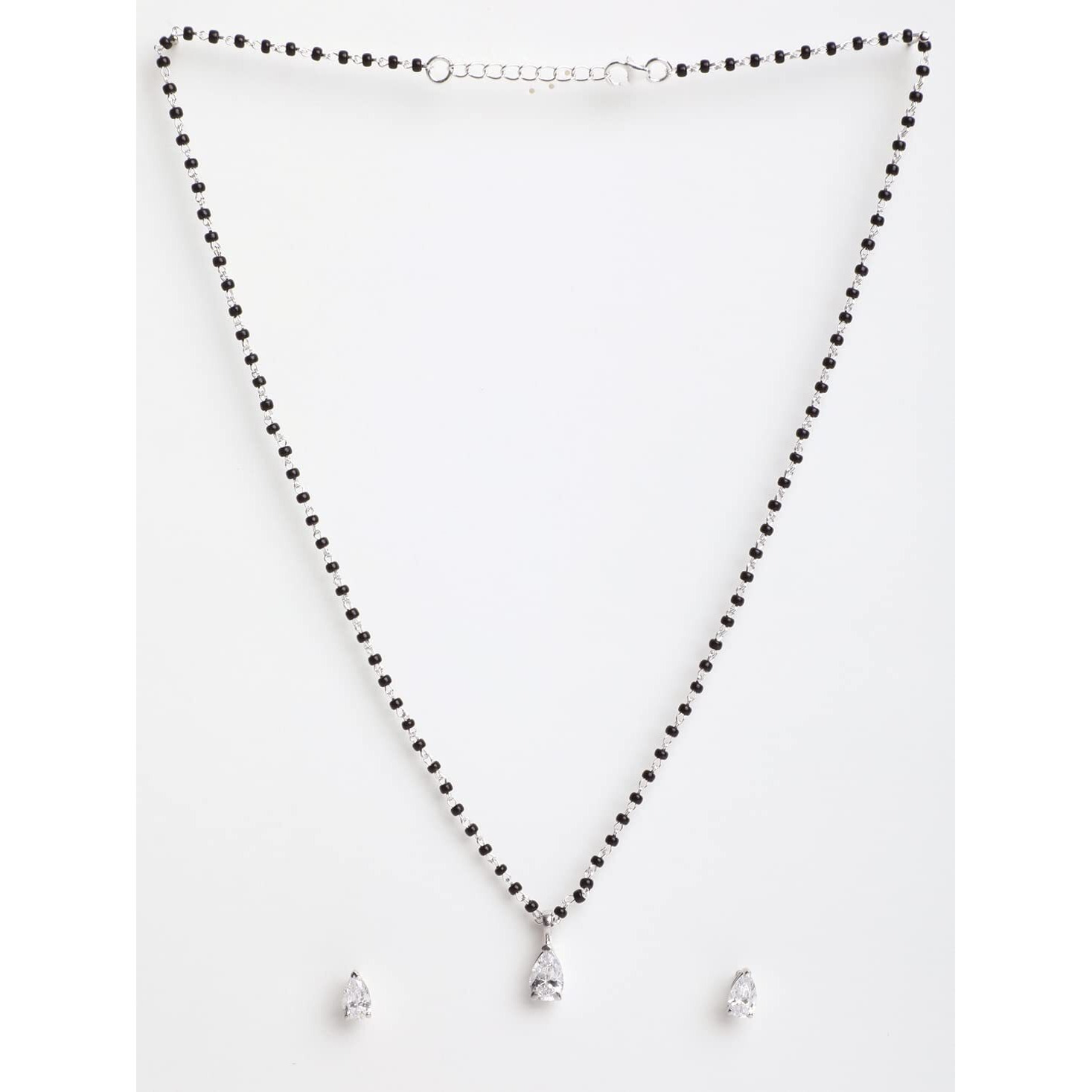 Clara 925 Sterling Silver Pear Mangalsutra Tanmaniya Pendant Earring Jewellery set With Chain Gift for Women and Girls