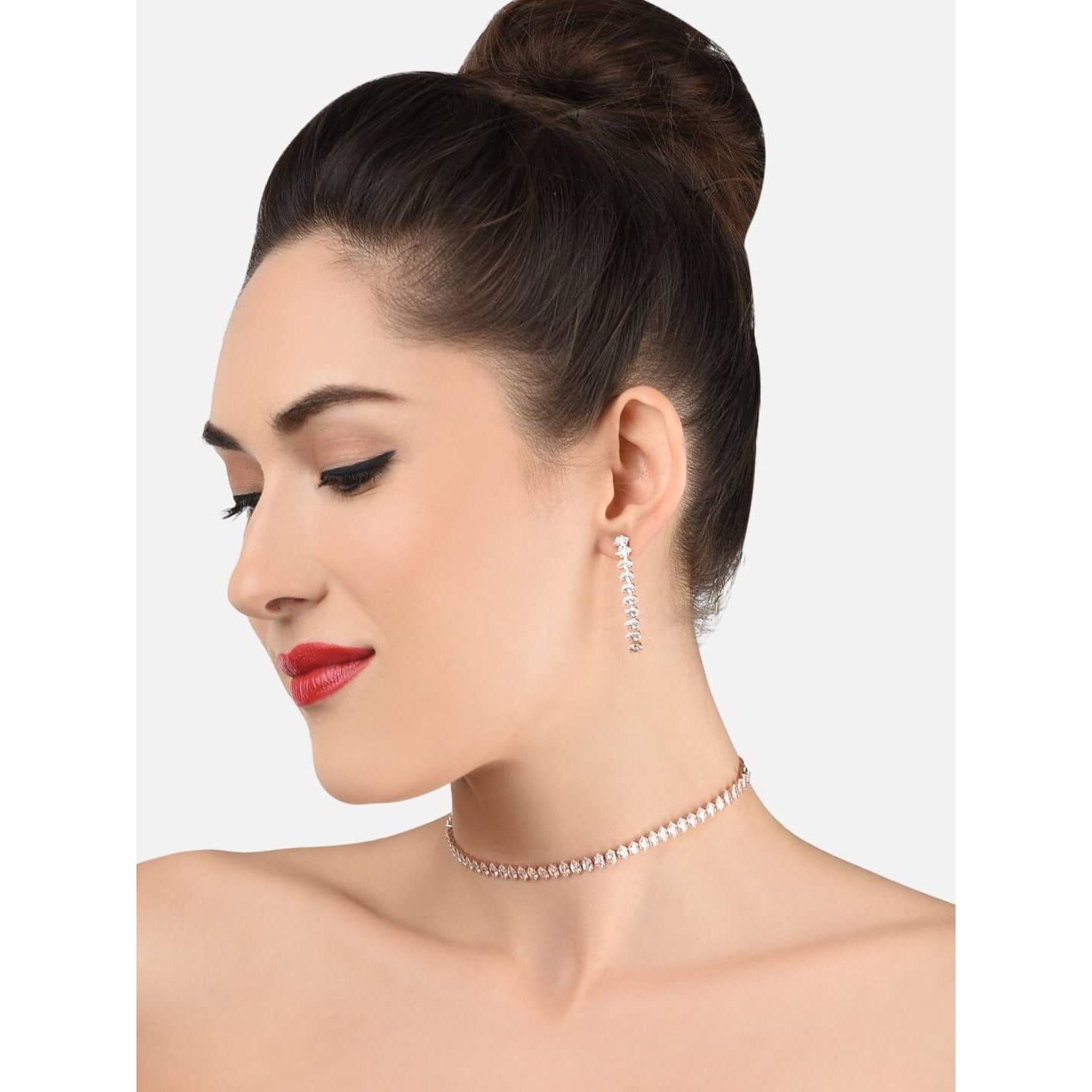 ZAVERI PEARLS Rose Gold Marquise Shaped Cubic Zirconia Necklace Earring & Bracelet Set For Women-ZPFK12572