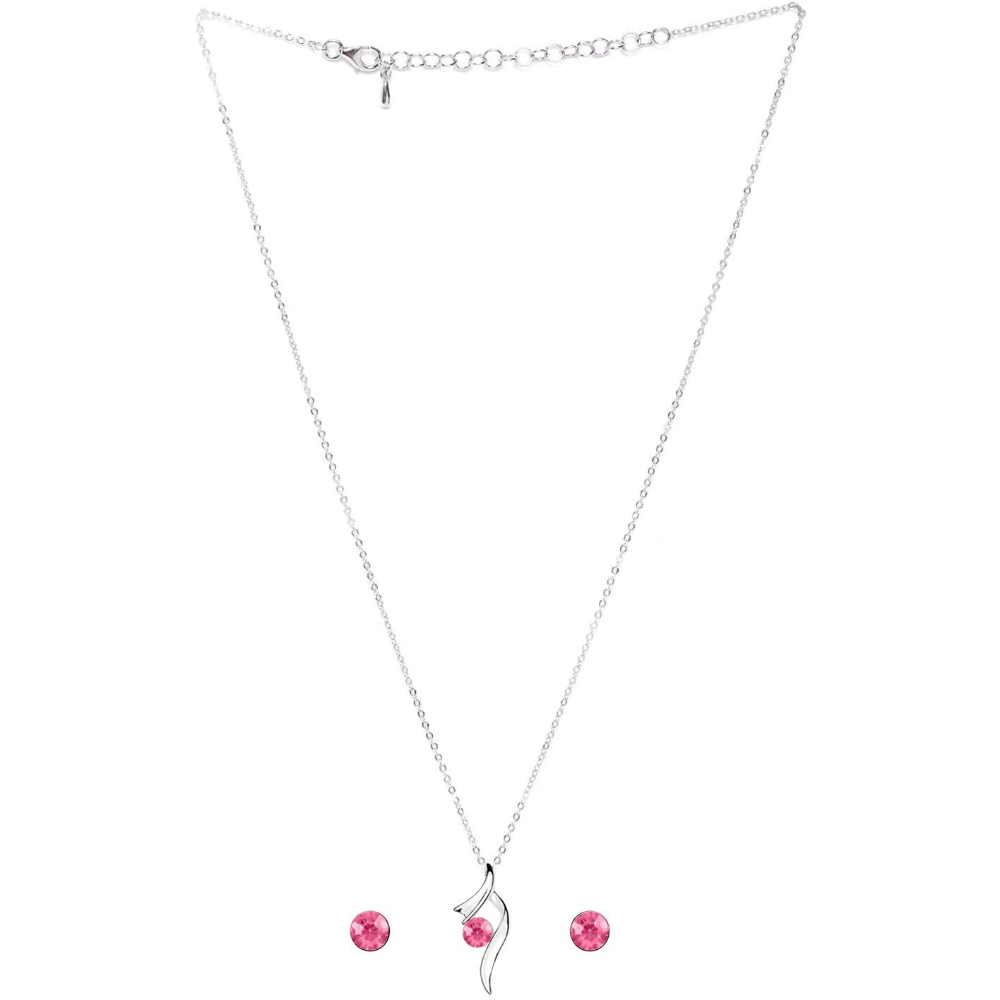 Peora Silver Cubic Zircon Pendant & Earrings Jewellery Set for Women & Girls(Pink)