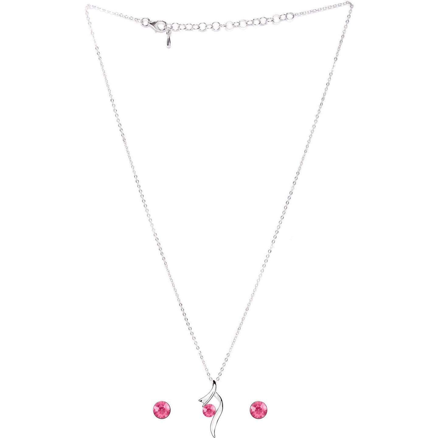 Peora Silver Cubic Zircon Pendant & Earrings Jewellery Set for Women & Girls(Pink)