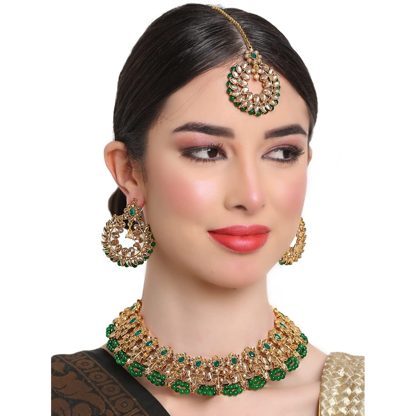 Shining Diva Fashion Latest Stylish Fancy Choker Traditional Kundan Necklace Jewellery Set for Women (11597s), Green