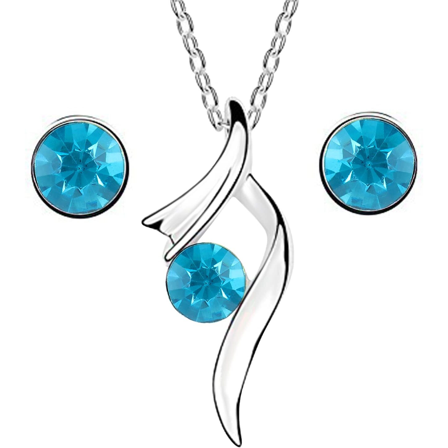 Peora Silver Cubic Zircon Pendant & Earrings Jewellery Set for Women & Girls(Sky Blue)