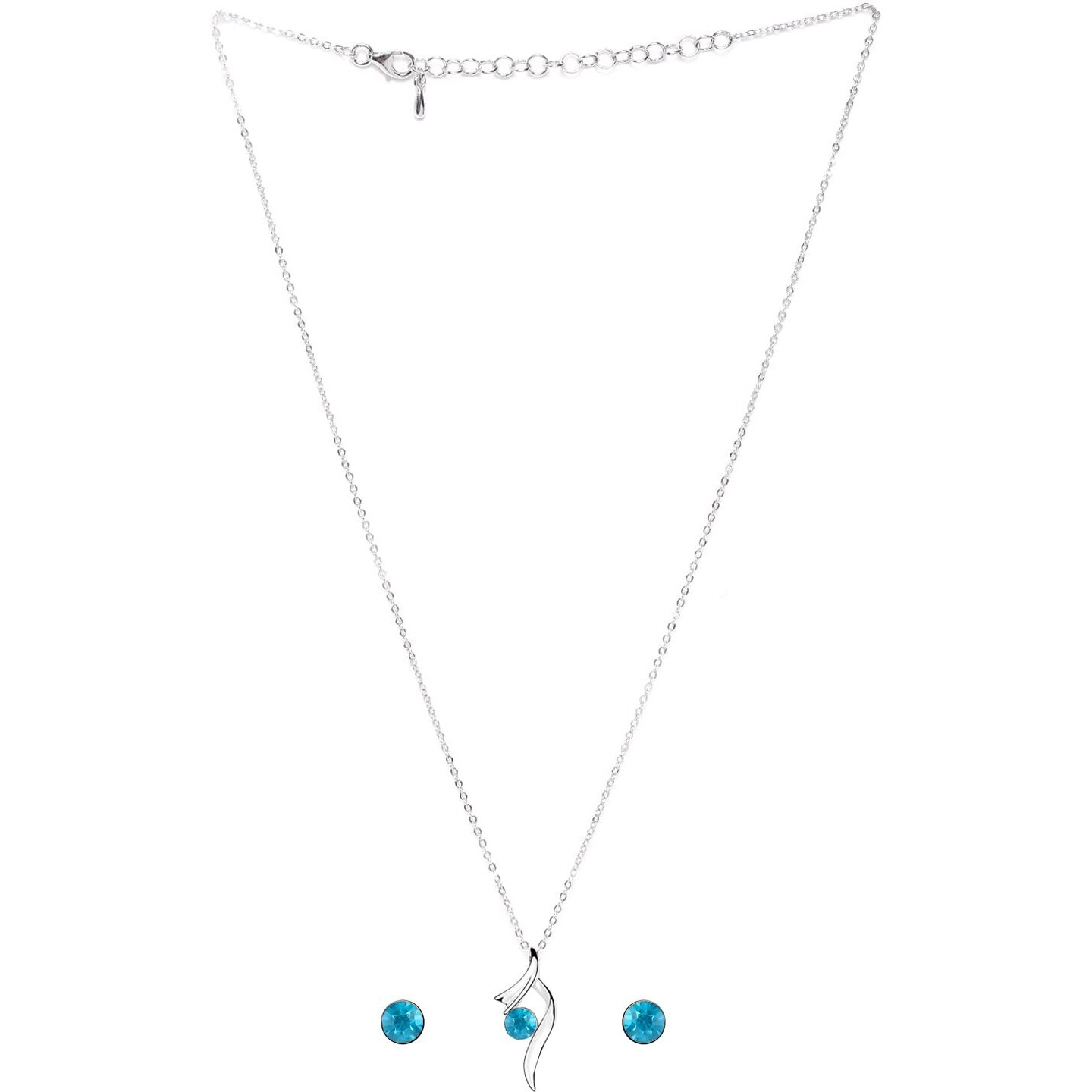 Peora Silver Cubic Zircon Pendant & Earrings Jewellery Set for Women & Girls(Sky Blue)