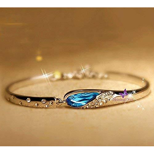 Valentine Gift By Shining Diva White Gold Plated Blue Crystal Combo Pendant Necklace Set with Bracelet for Girls & Women (vgcmb215)