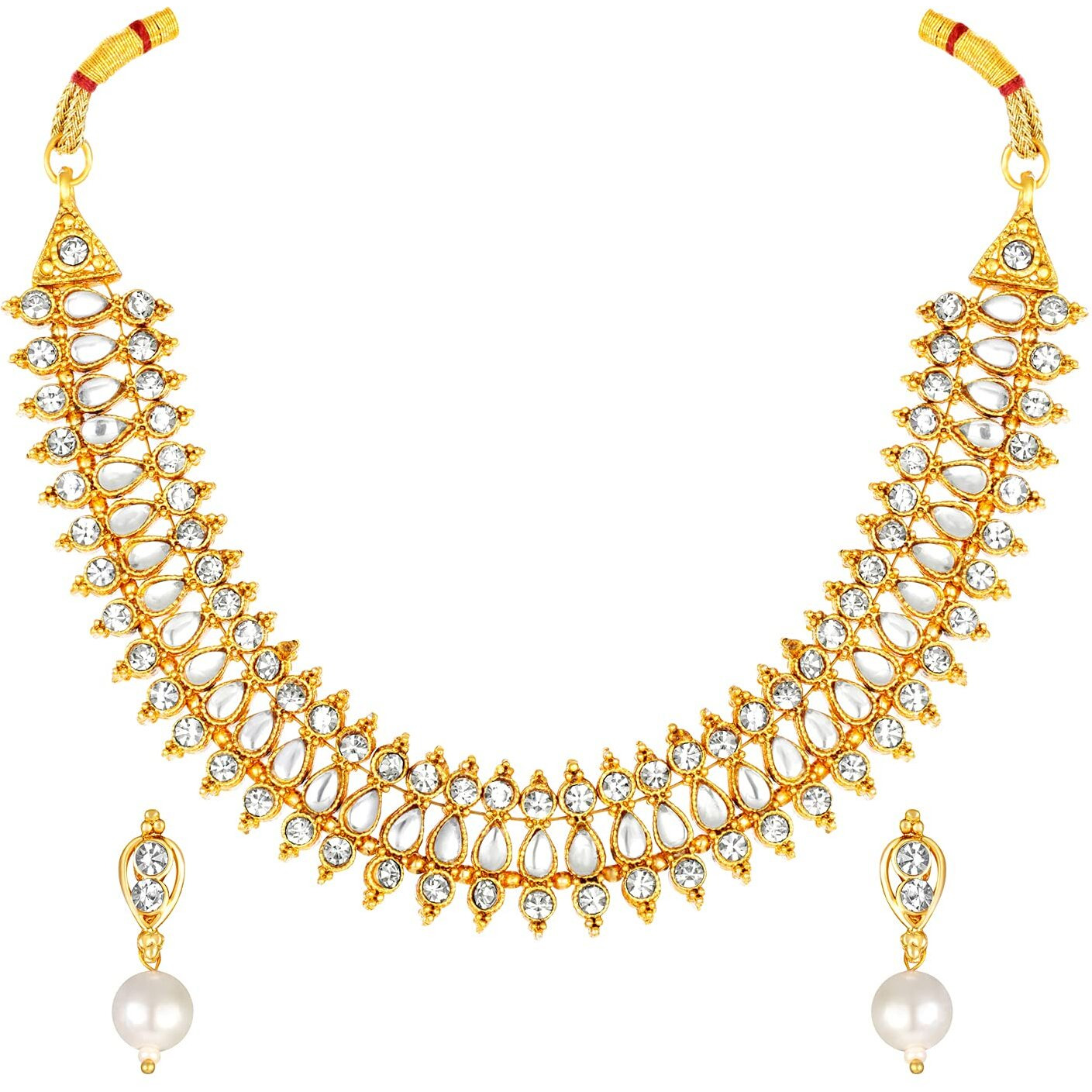 Shining Diva Fashion Latest Choker Design Necklace Set For Women Traditional Gold Plated Jewellery Set for Women (White) (11052s)