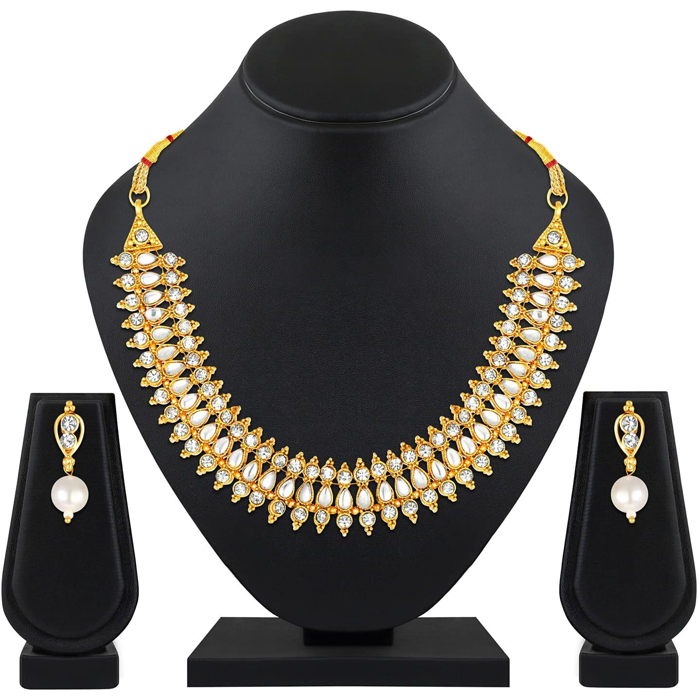 Shining Diva Fashion Latest Choker Design Necklace Set For Women Traditional Gold Plated Jewellery Set for Women (White) (11052s)