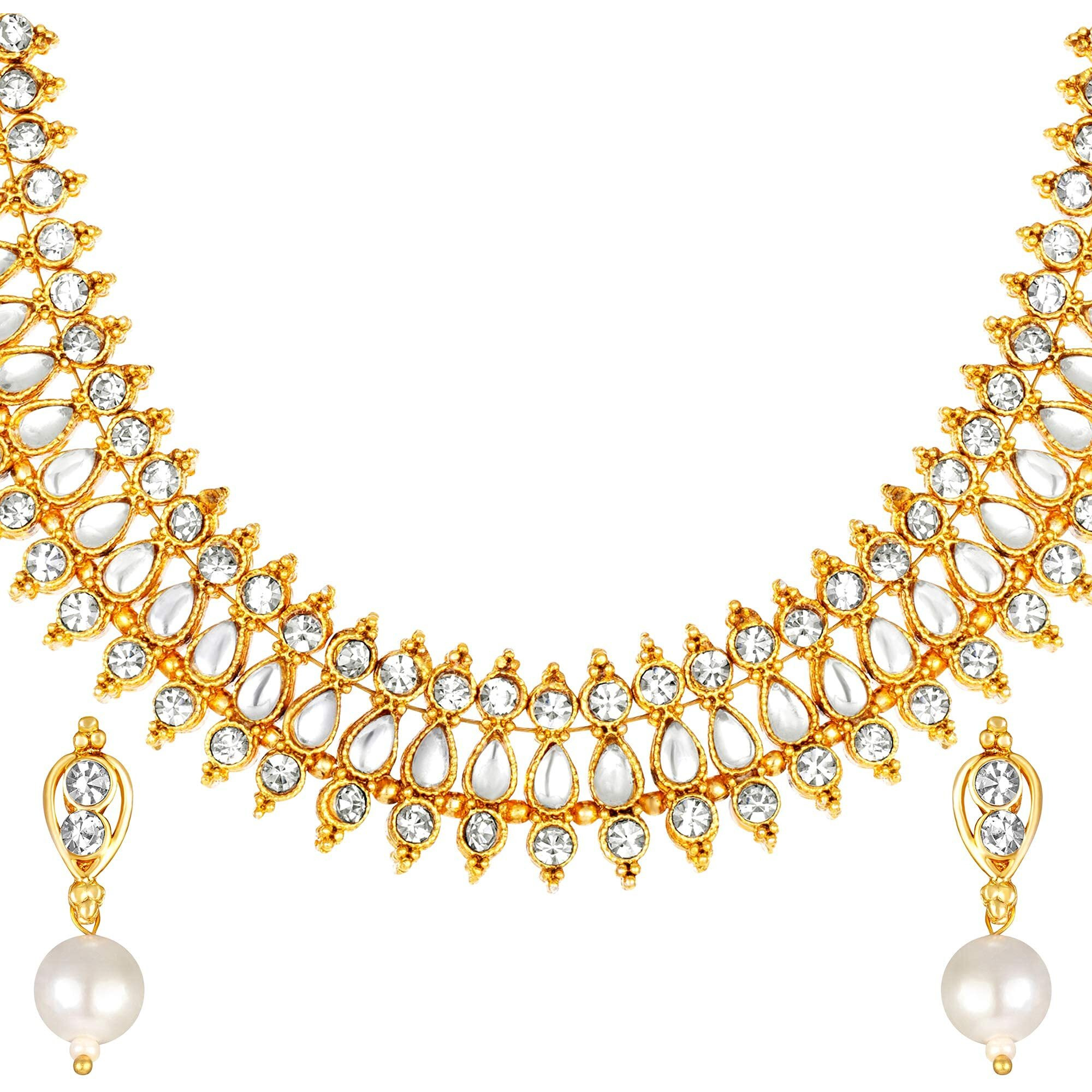 Shining Diva Fashion Latest Choker Design Necklace Set For Women Traditional Gold Plated Jewellery Set for Women (White) (11052s)