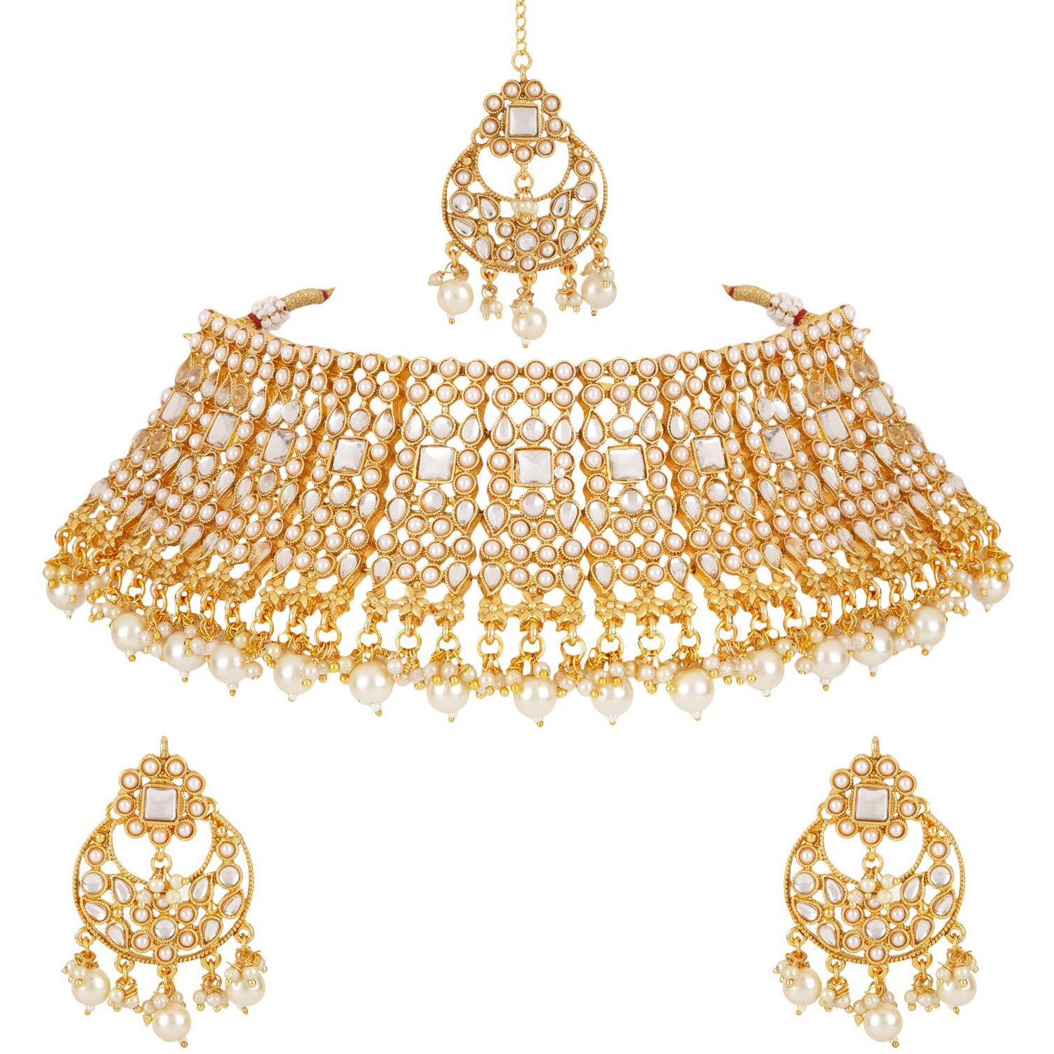Shining Diva Fashion Latest Choker Design Kundan Traditional Necklace Jewellery Set for Women (White) (11282s)