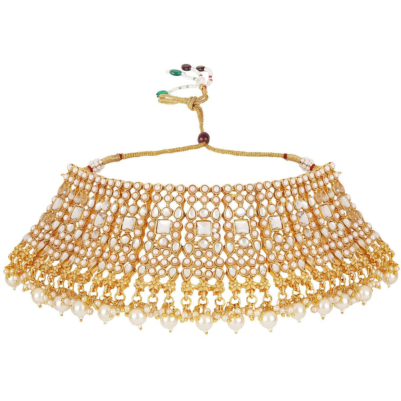 Shining Diva Fashion Latest Choker Design Kundan Traditional Necklace Jewellery Set for Women (White) (11282s)