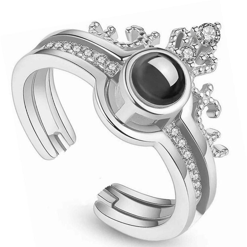 University Trendz I Love You 100 Language Crown Ring and Heart Pendant for Girls & Women (Silver)