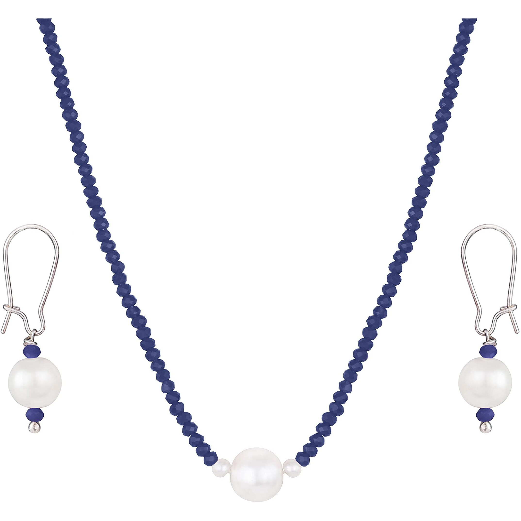 JFL - Jewellery for Less Modern Fusion Mangalsutra with Pearl & Onyx Crystal Chain and Earring for Women (Navy Blue),Valentine