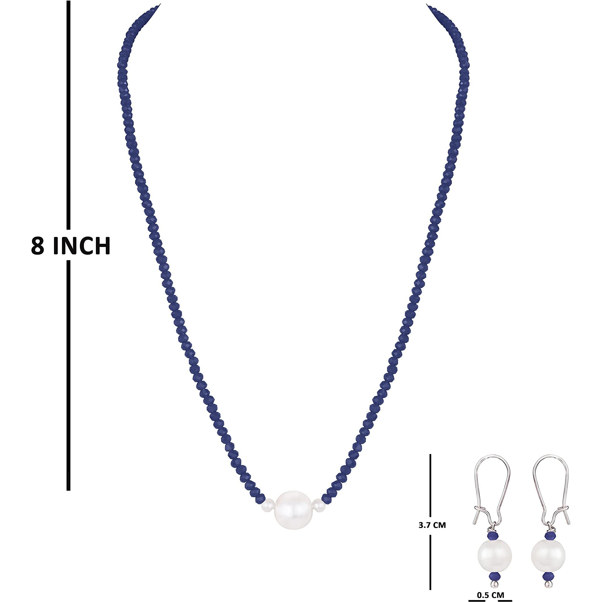 JFL - Jewellery for Less Modern Fusion Mangalsutra with Pearl & Onyx Crystal Chain and Earring for Women (Navy Blue),Valentine