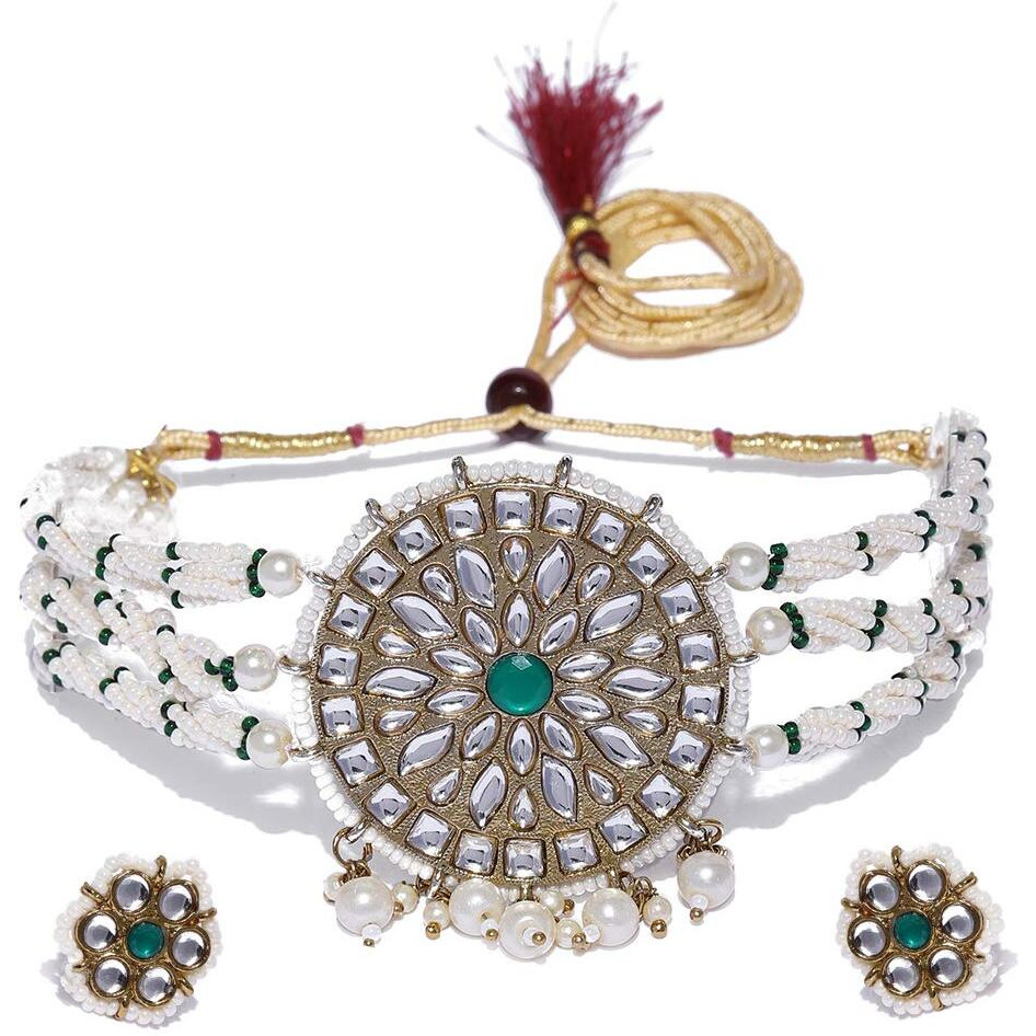 ZAVERI PEARLS Graceful Kundan & Pearls Traditional Choker Necklace Set For Women-ZPFK9234