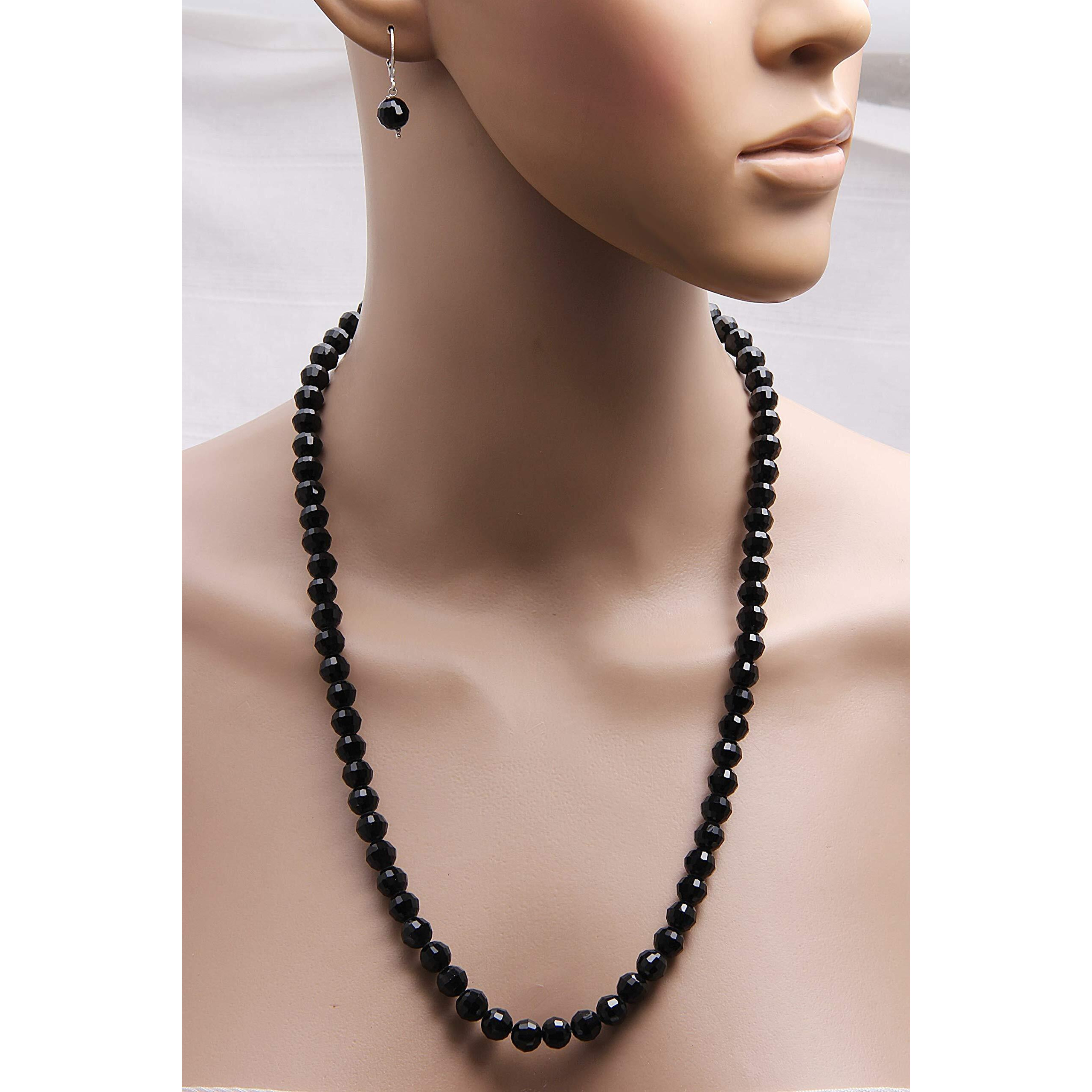 Taruna Biyani 8MM Faceted High Gloss Luster Shining Crystal Necklace Mala Jewellery Set with Earrings for Women Girls (CR20)