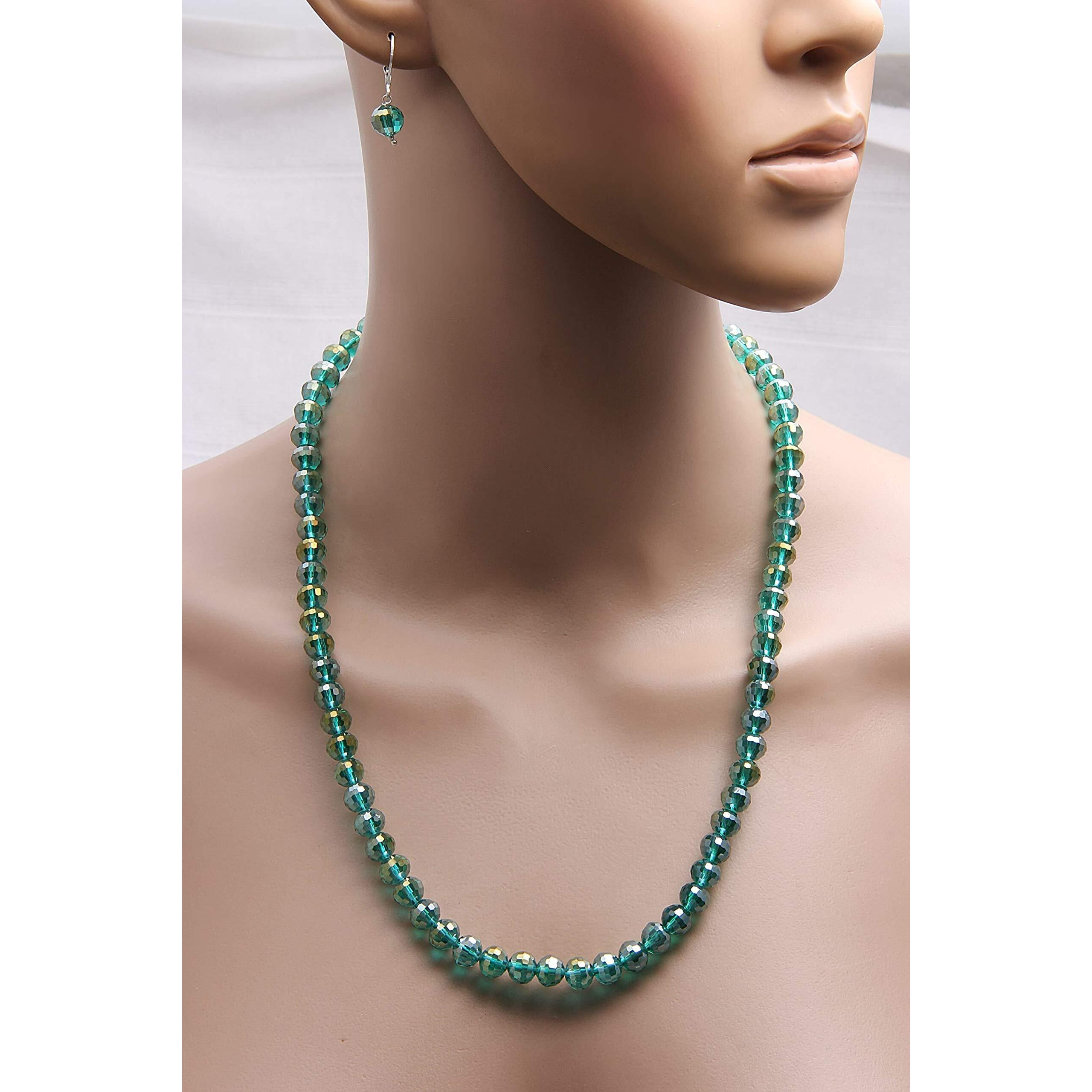 Taruna Biyani 8MM Faceted High Gloss Luster Shining Crystal Necklace Mala Jewellery Set with Earrings for Women Girls (CR17)