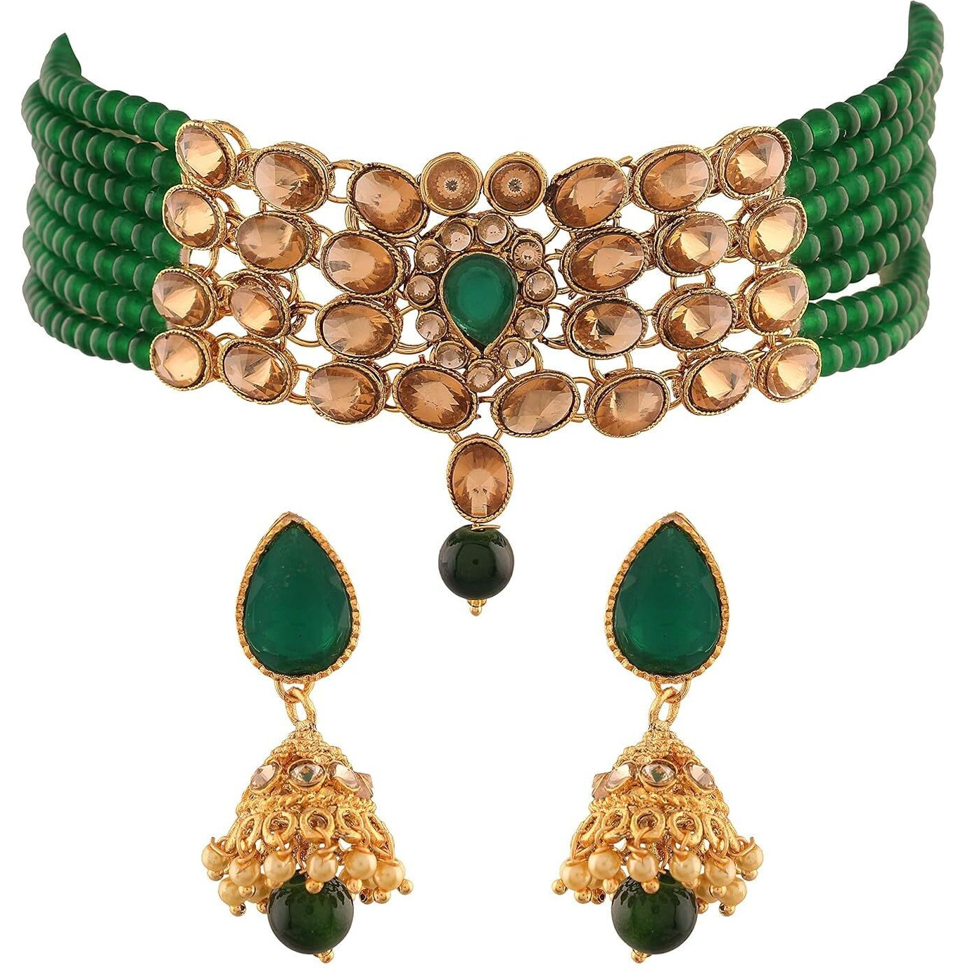 Peora Gold Plated Kundan Pearl Floral Choker Necklace with Earring Indian Traditional Ethnic Jewellery Set for Women Girls