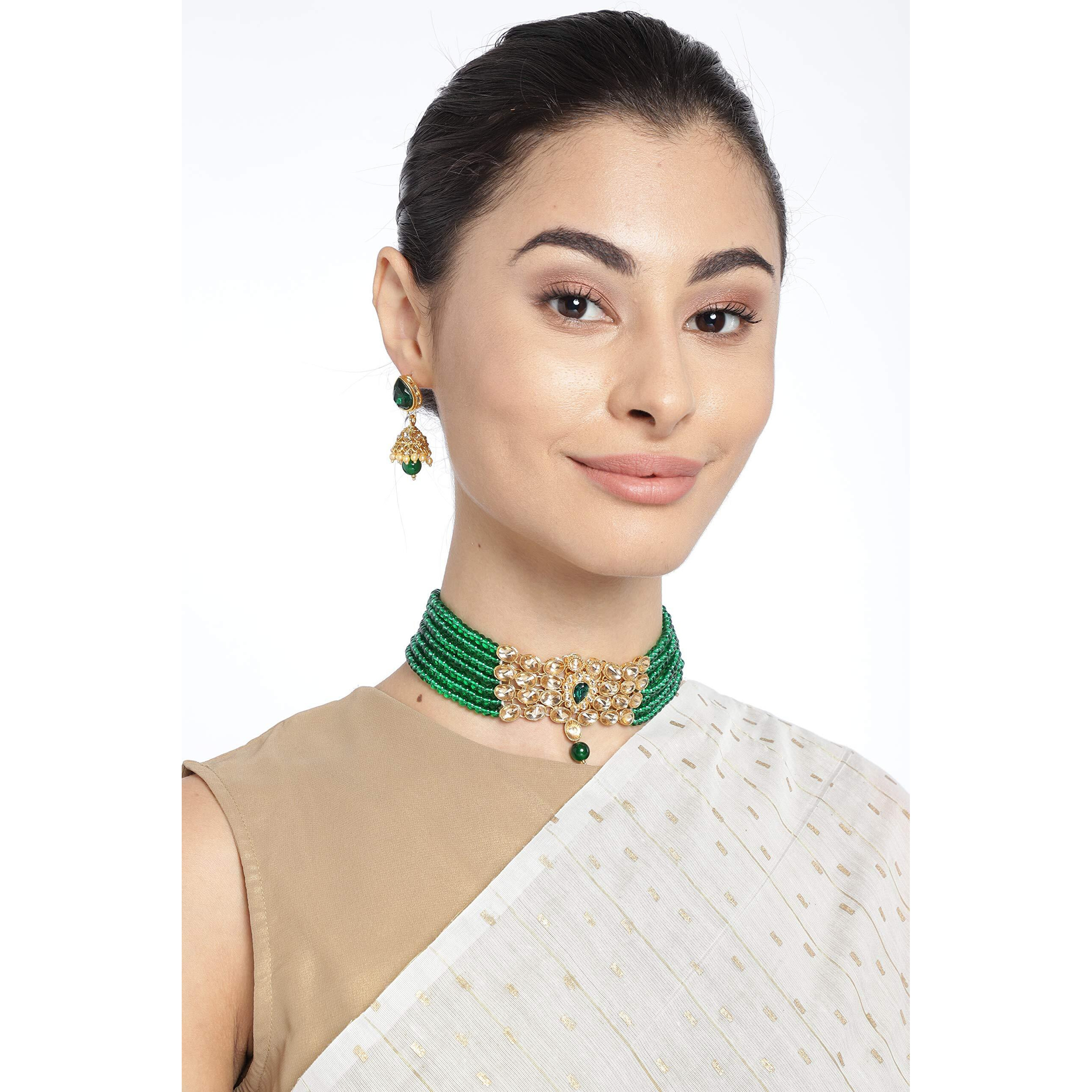 Peora Gold Plated Kundan Pearl Floral Choker Necklace with Earring Indian Traditional Ethnic Jewellery Set for Women Girls