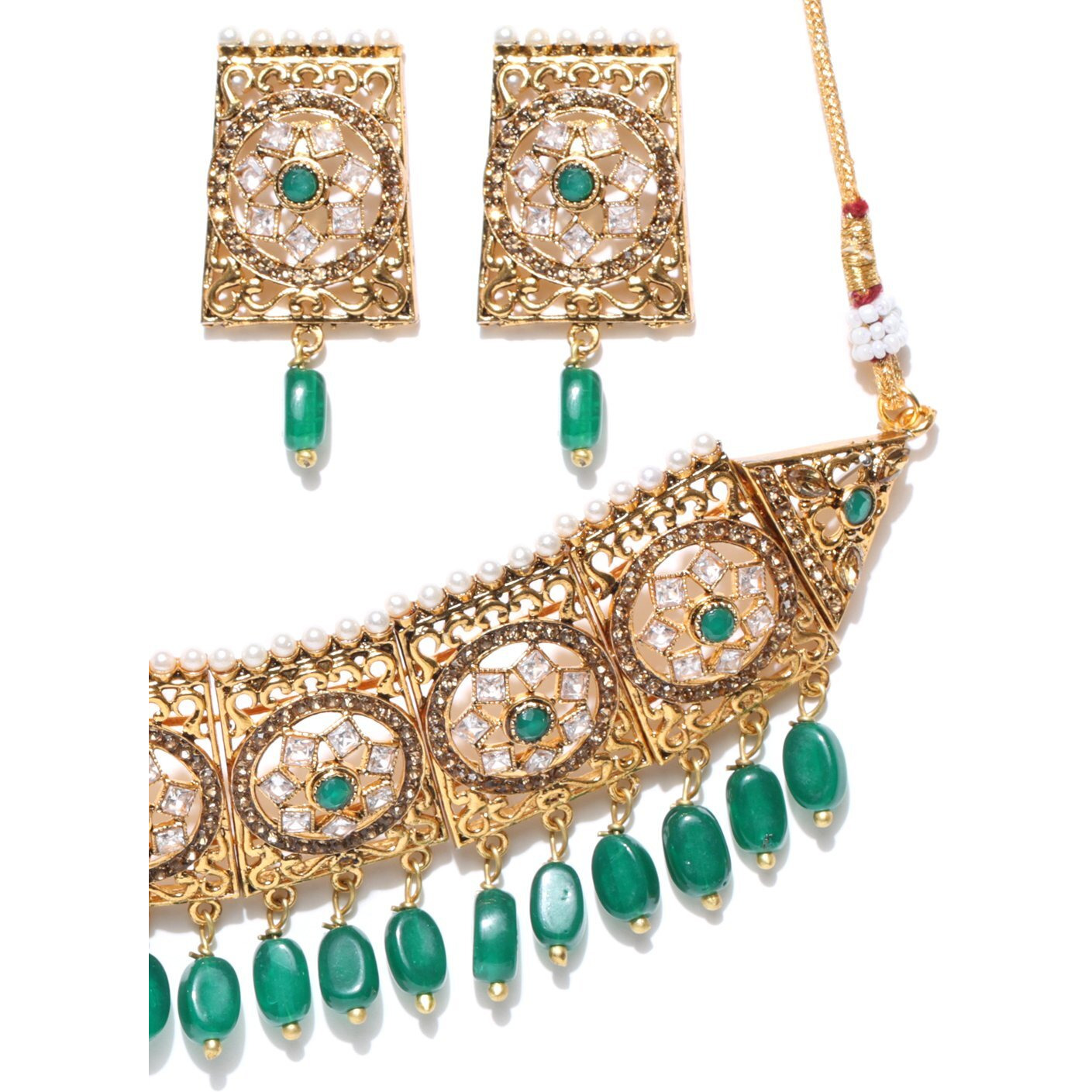 Priyaasi Studded Green Stone Jewellery Set for Women | Wedding Kundan Choker | Gold-Plated | Traditional Jewellery Set for Women & Girls