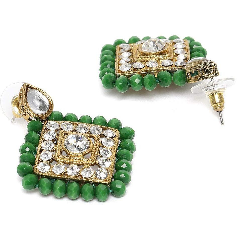 ZAVERI PEARLS Green Crystal Shine Beaded Ethnic Necklace & Earring Set For Women-ZPFK9954