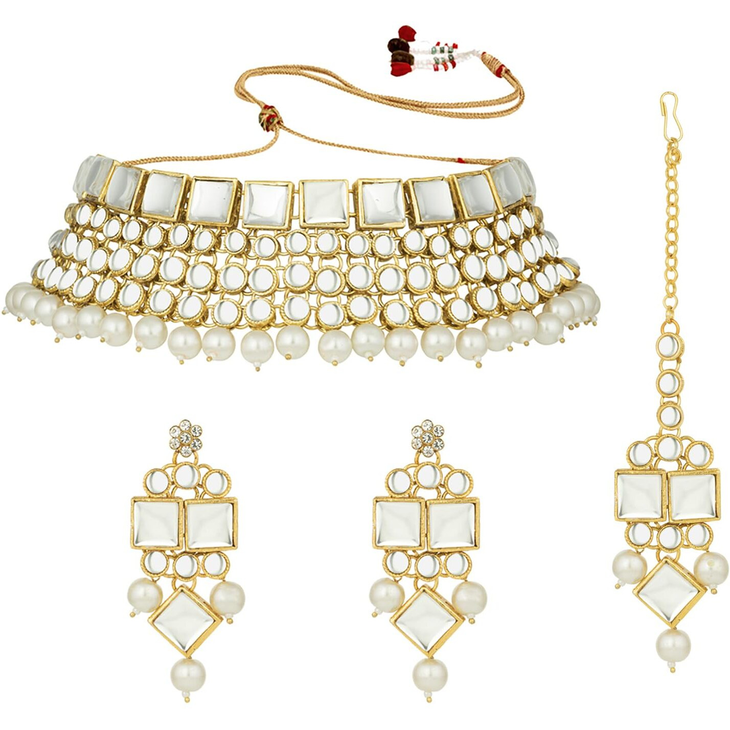 Peora Indian Bridal Dulhan Crystal Kundan Choker Necklace Traditional Jewellery Set with Maang Tikka Earrings for Women
