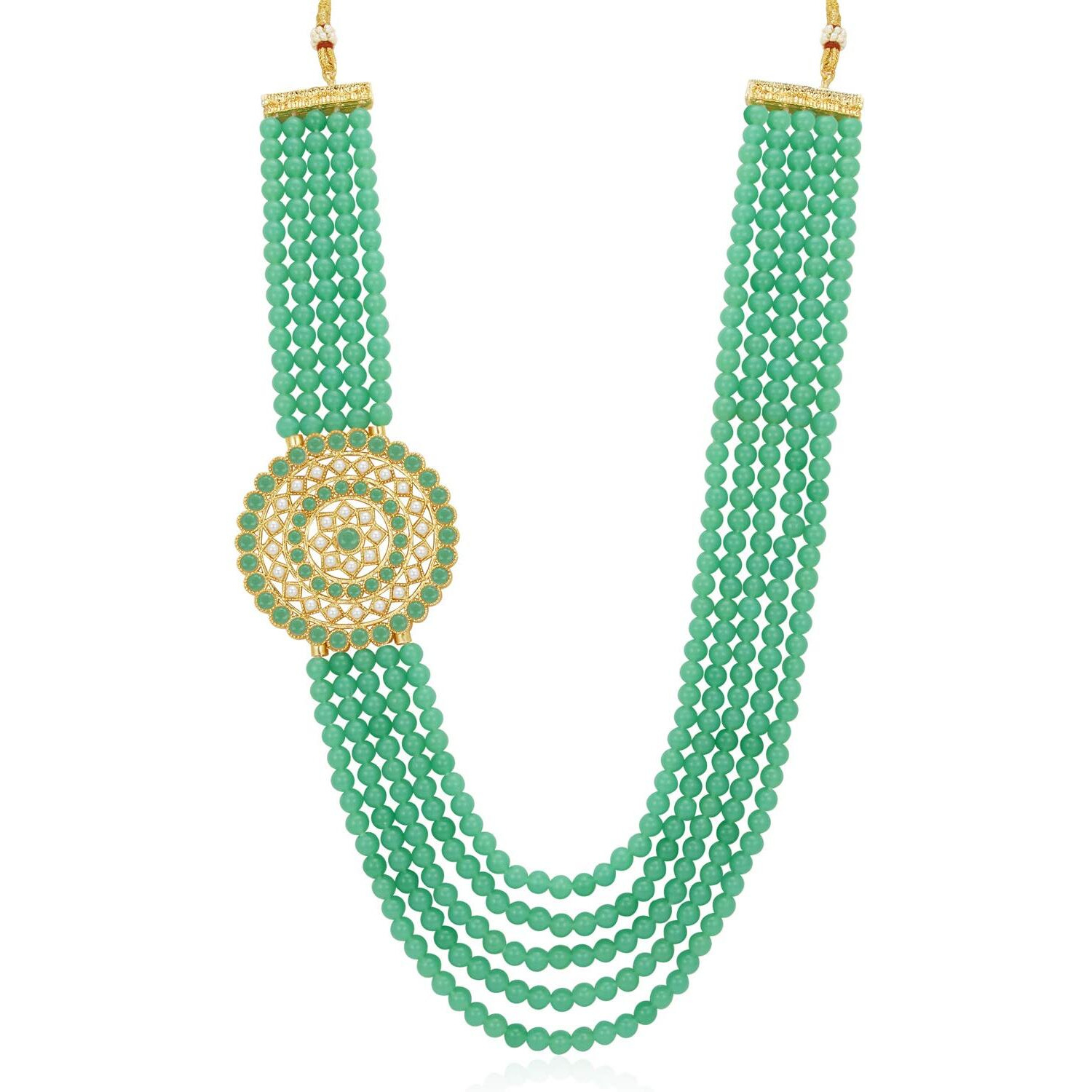 Sukkhi Splendid Gold Plated Mint Green Pearl Long Haram Necklace Set for Women (SKR70463), free size