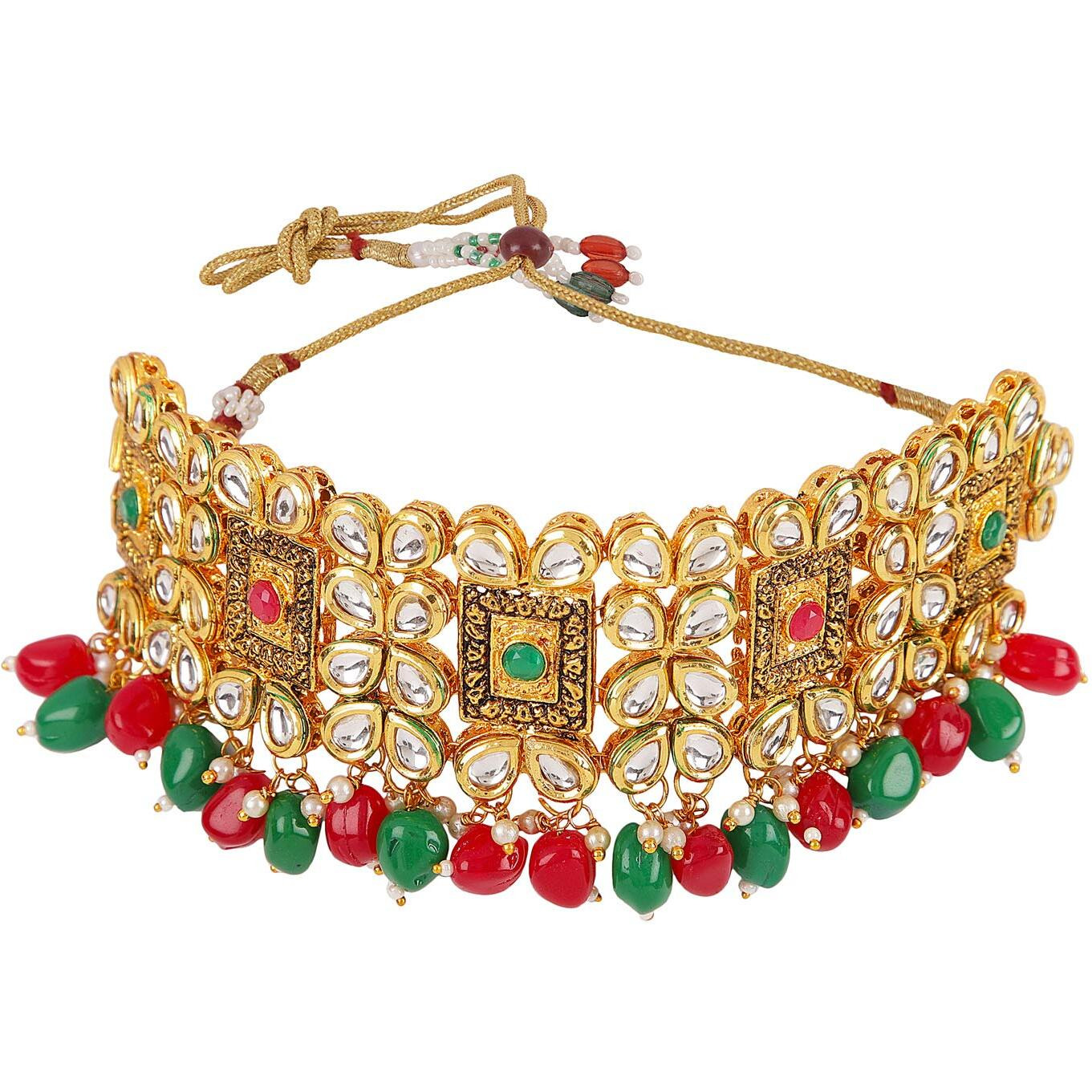 Shining Diva Fashion Latest Choker Design Bridal Traditional Kundan Necklace Jewellery Set for Women (Multicolor) (sd11301s)