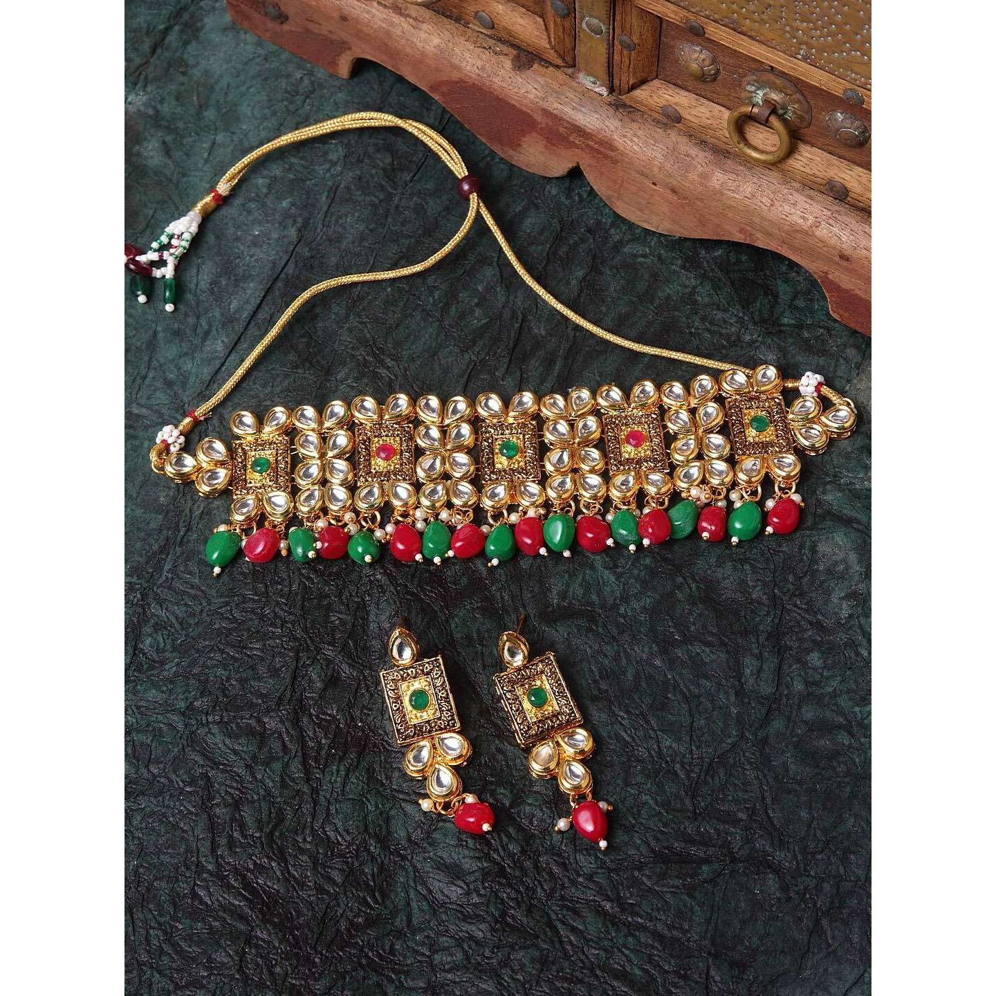 Shining Diva Fashion Latest Choker Design Bridal Traditional Kundan Necklace Jewellery Set for Women (Multicolor) (sd11301s)