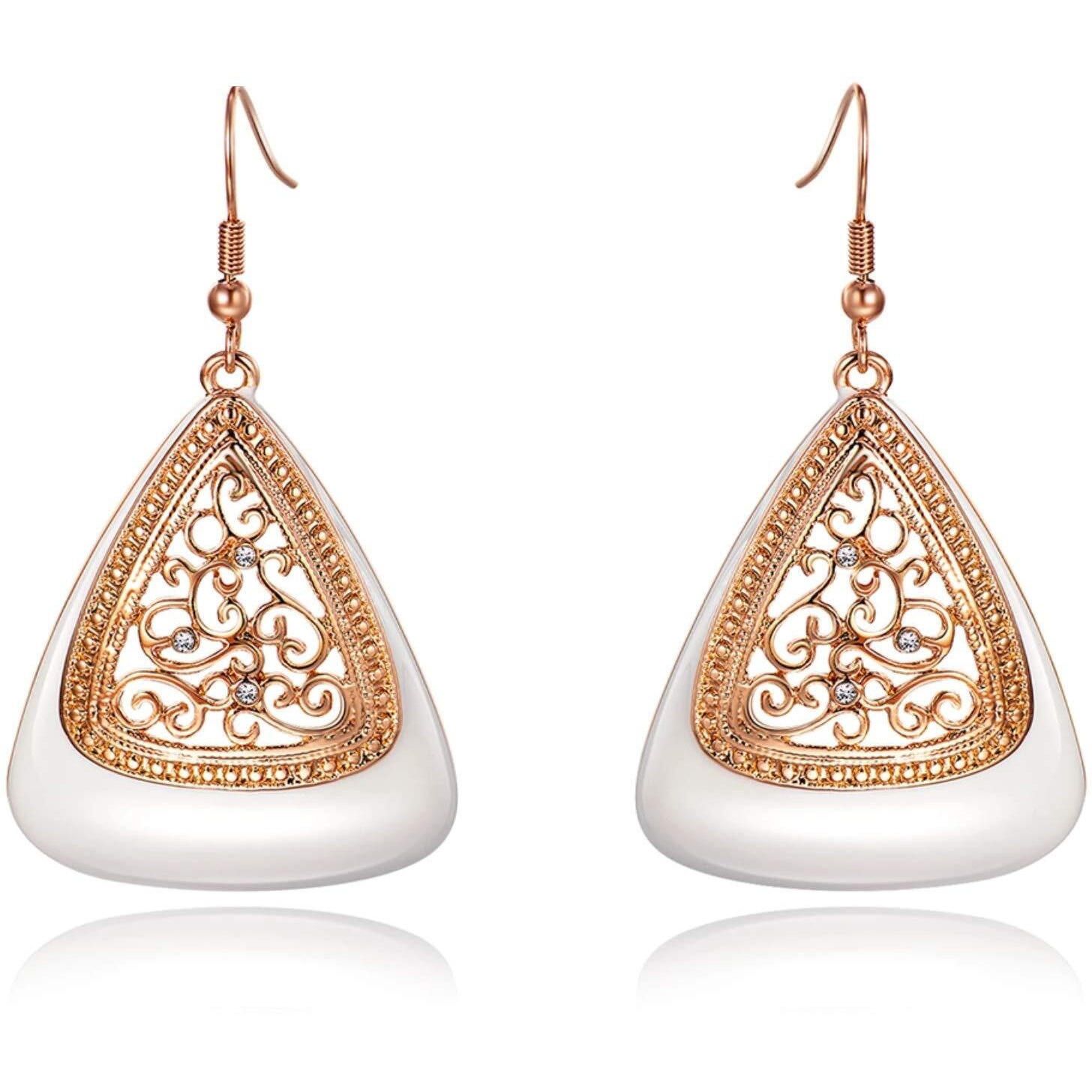 Crystal Lady Rose Gold Traditional Necklace Set for Women Enamel Dangle Earring Bracelet Sets for Women