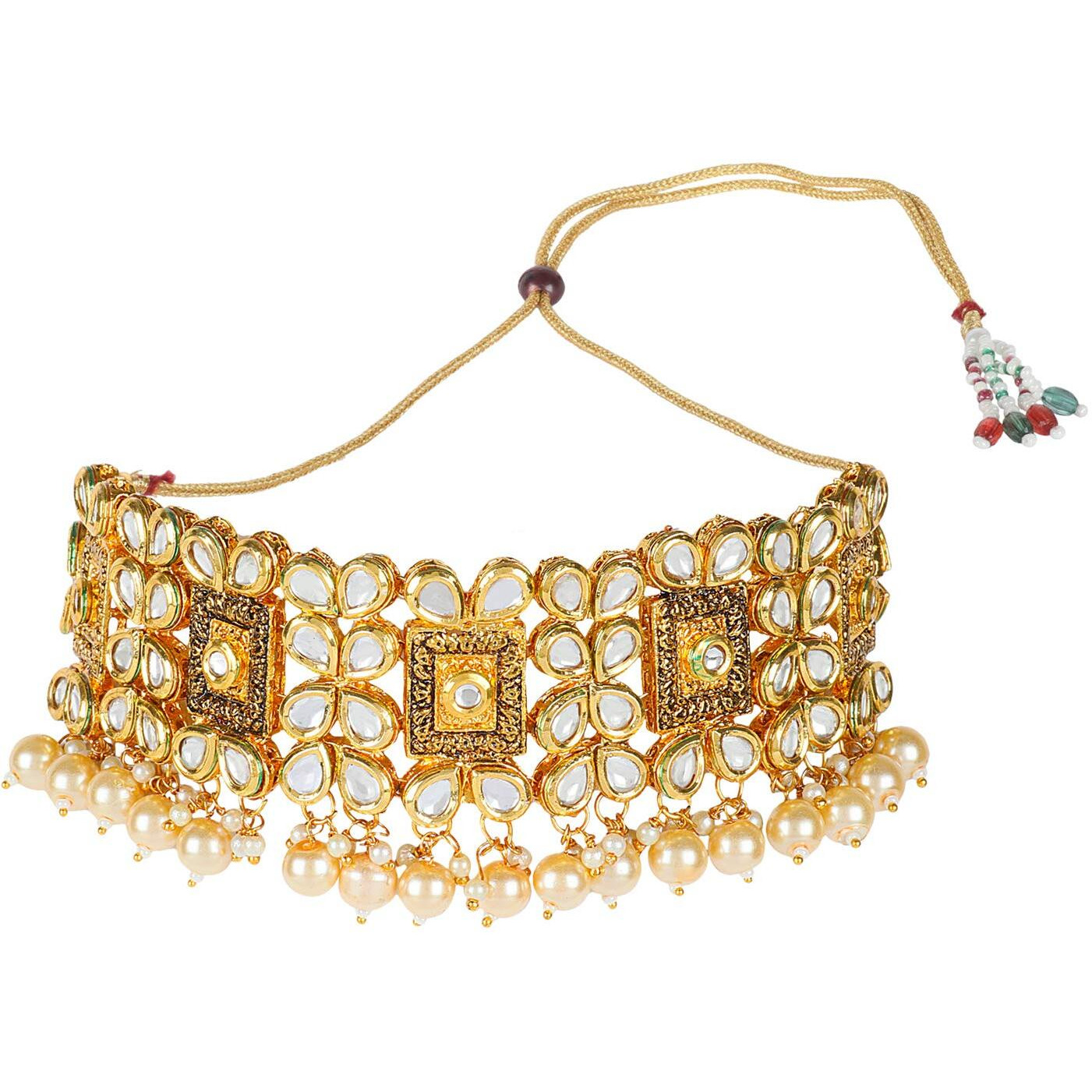 Shining Diva Fashion Latest Choker Design Bridal Traditional Kundan Necklace Jewellery Set for Women (White) (sd11302s)