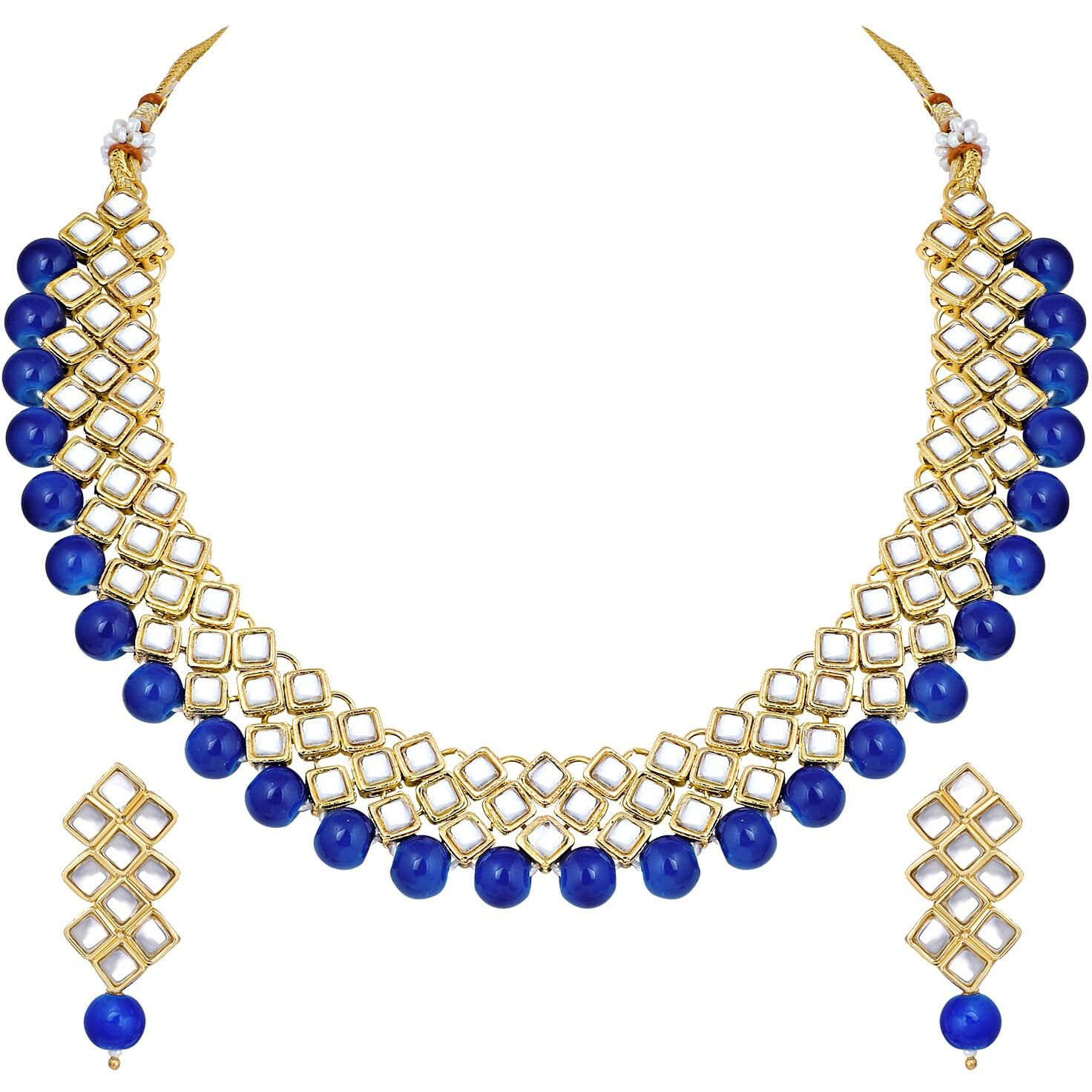 Peora Gold Plated Indian Ethnic Kundan Pearl Fancy Bridal Traditional Choker Necklace Jewellery Set with Earrings for Women