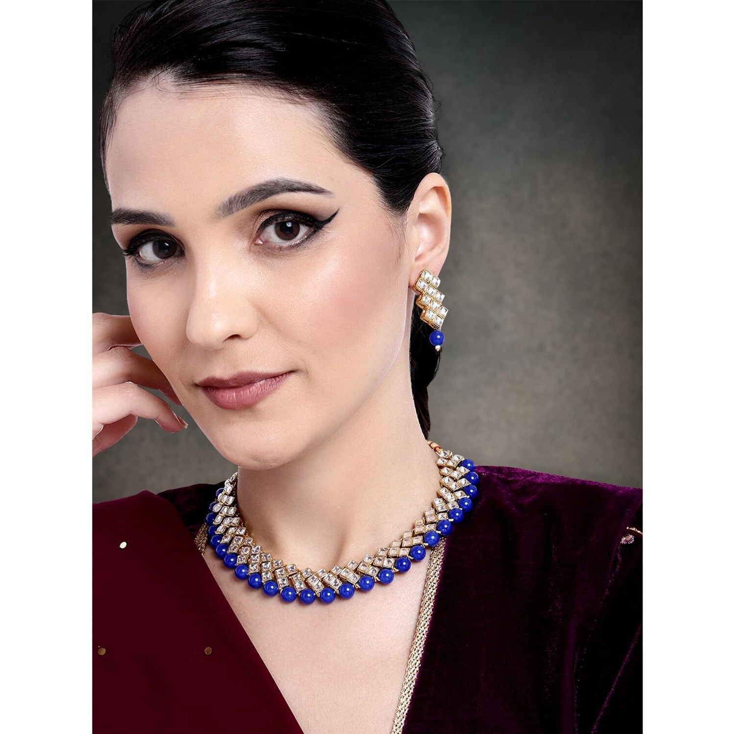 Peora Gold Plated Indian Ethnic Kundan Pearl Fancy Bridal Traditional Choker Necklace Jewellery Set with Earrings for Women