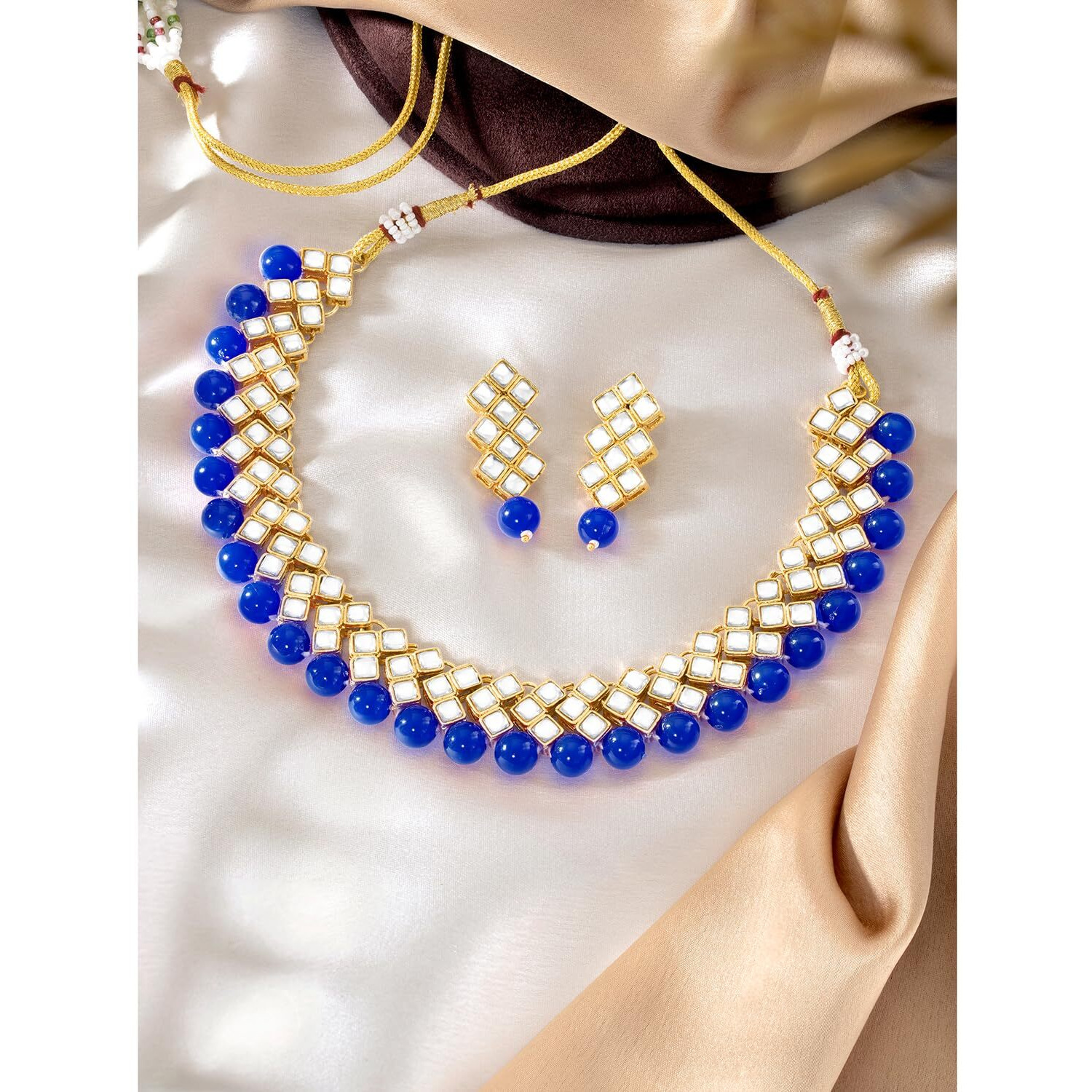 Peora Gold Plated Indian Ethnic Kundan Pearl Fancy Bridal Traditional Choker Necklace Jewellery Set with Earrings for Women