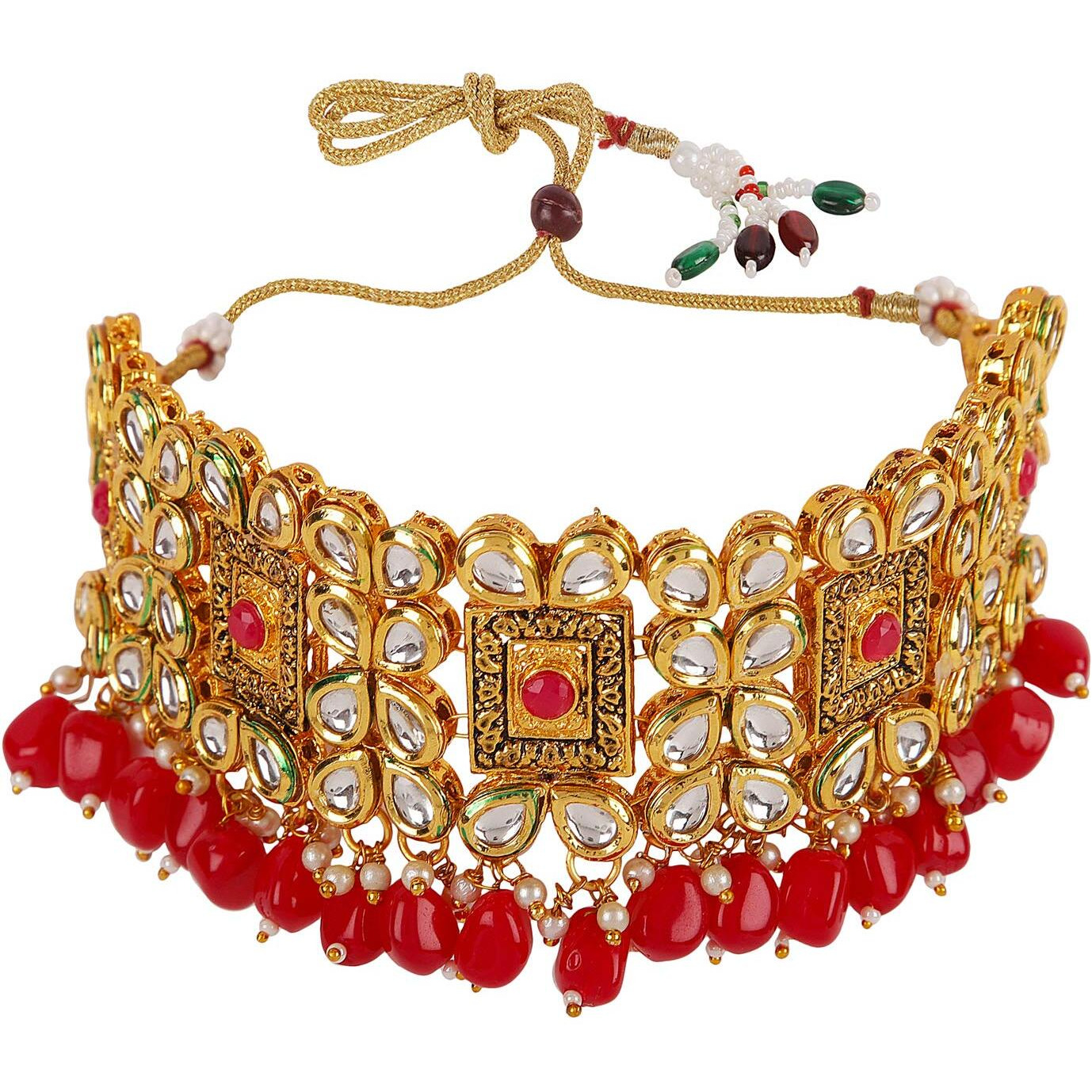 Shining Diva Fashion Latest Choker Design Bridal Traditional Kundan Necklace Jewellery Set for Women (Red) (sd11303s)