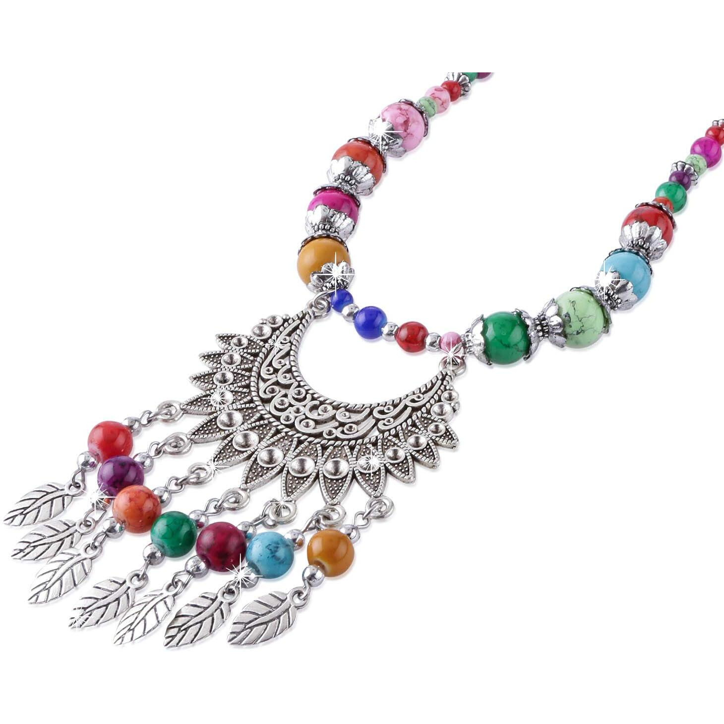 Yellow Chimes Multicolor Beads Statement Antique Necklace with Earrings Oxidised Jewellery Sets for Women and Girls